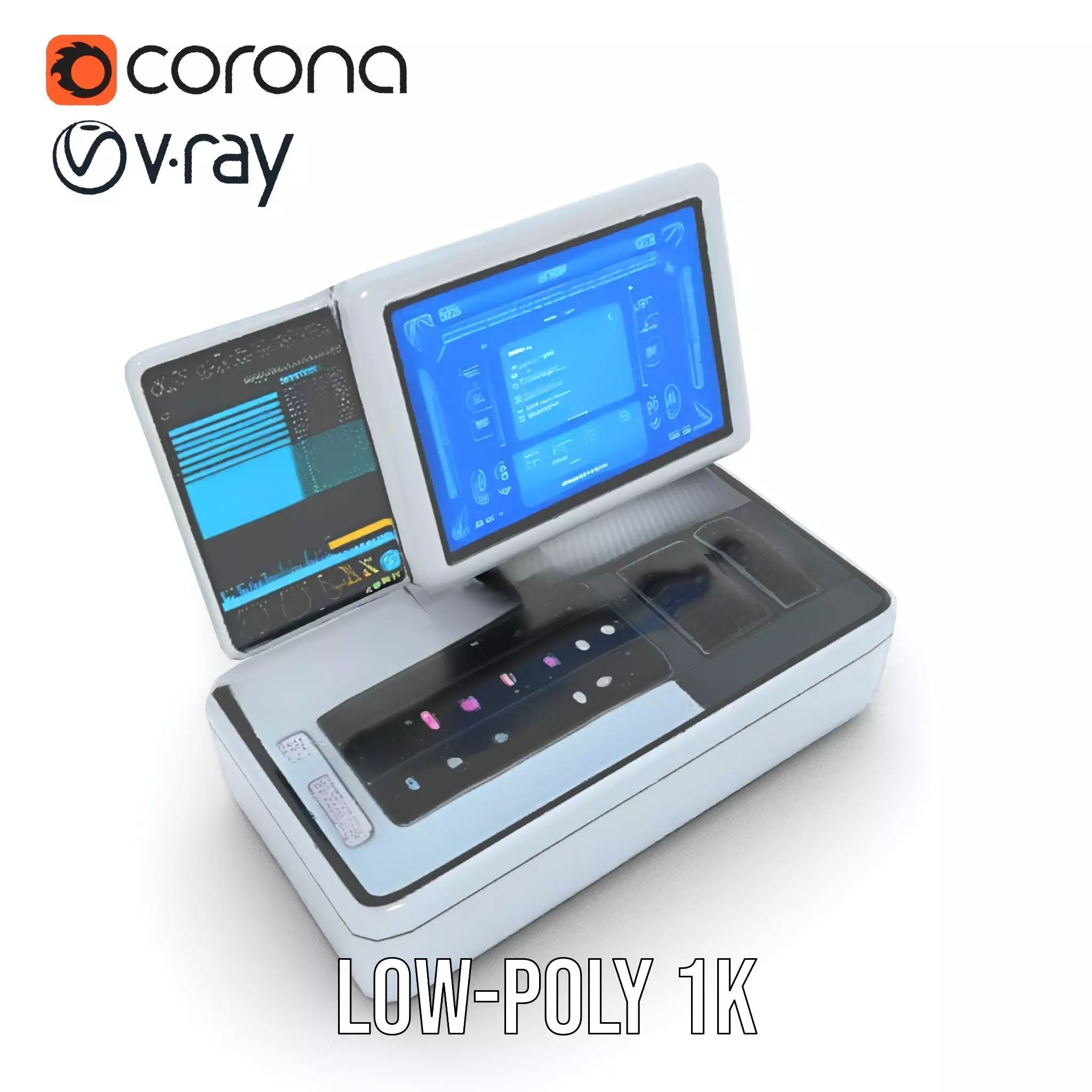 Futuristic DualScreen Computer Terminal Model Pack Low-poly 3D model_9