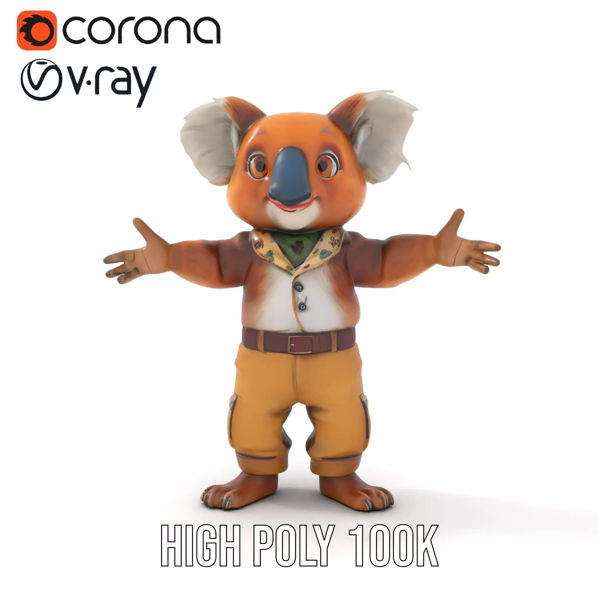 Koala Character Model Rigged and Animated Low-poly 3D model_18