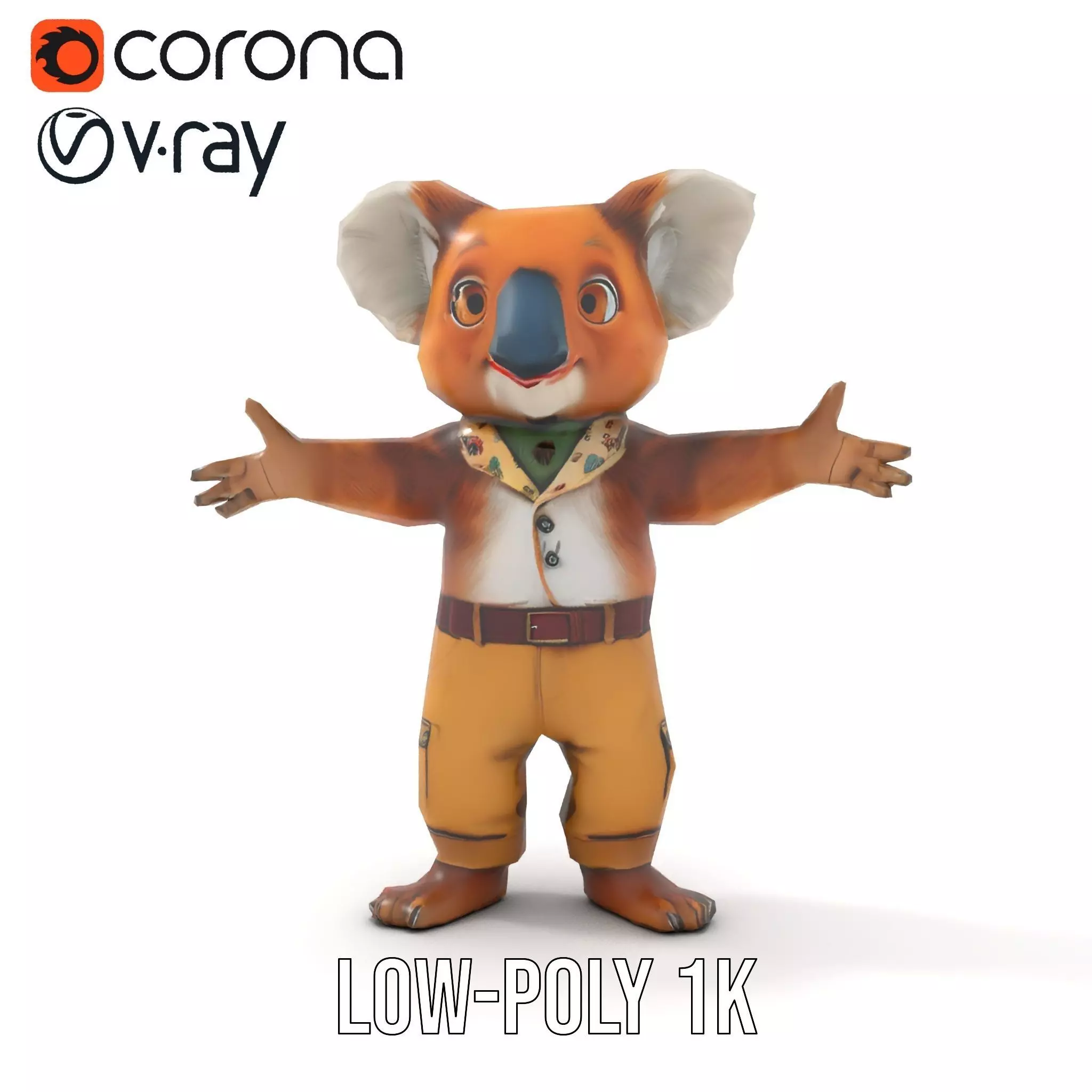 Koala Character Model Rigged and Animated Low-poly 3D model_8