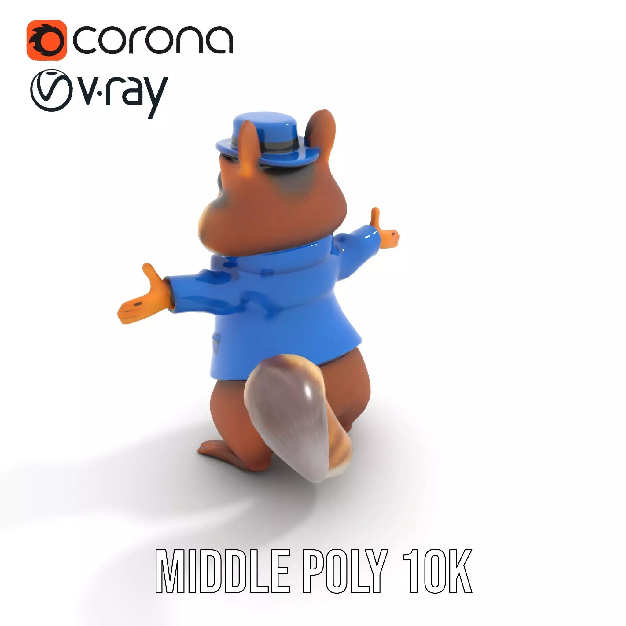 Charming Squirrel in Blue Tuxedo Rigged and Animated Characte... Low-poly 3D model_10