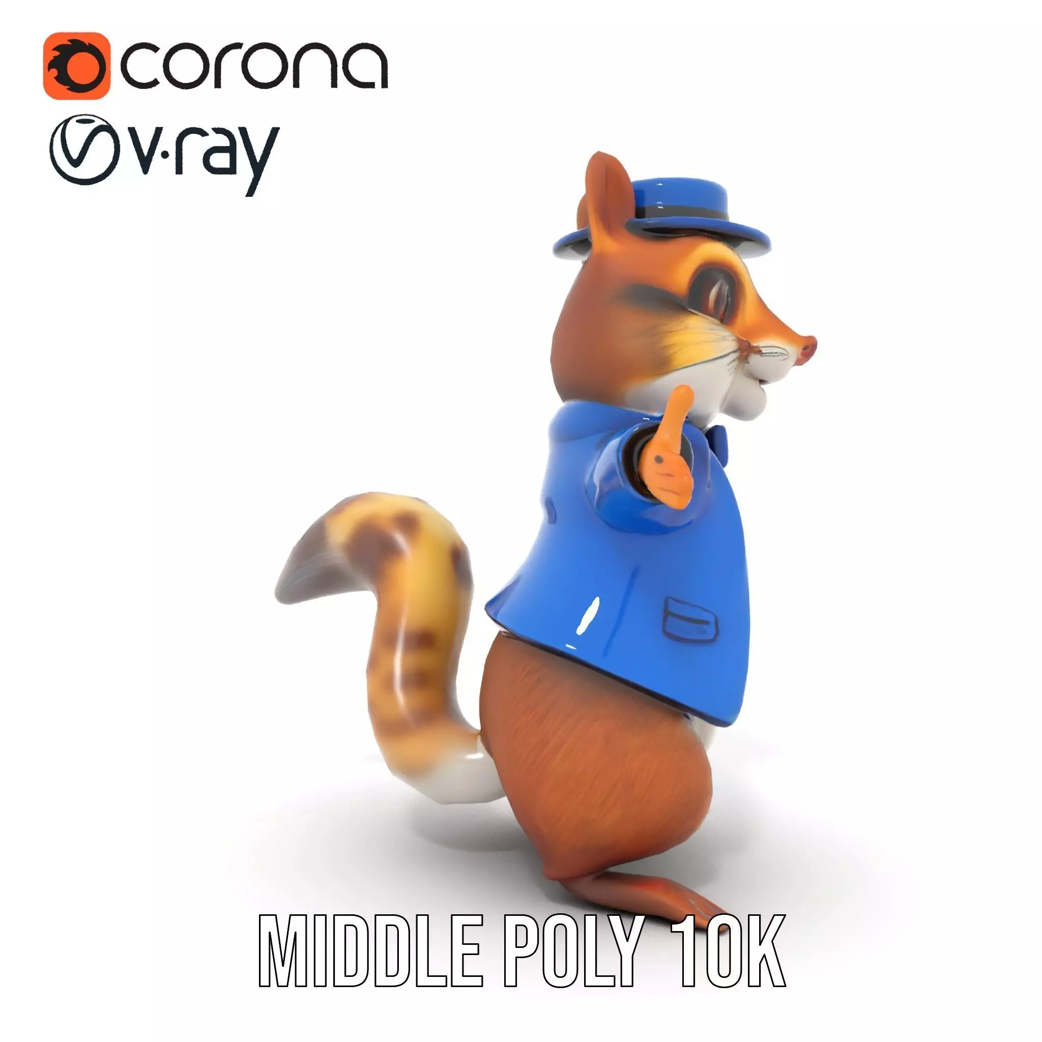 Charming Squirrel in Blue Tuxedo Rigged and Animated Characte... Low-poly 3D model_30