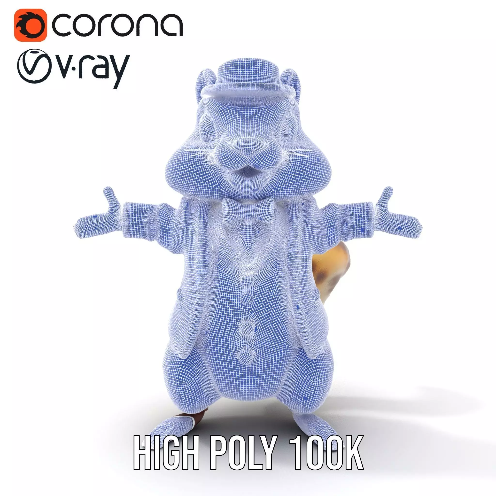 Charming Squirrel in Blue Tuxedo Rigged and Animated Characte... Low-poly 3D model_29