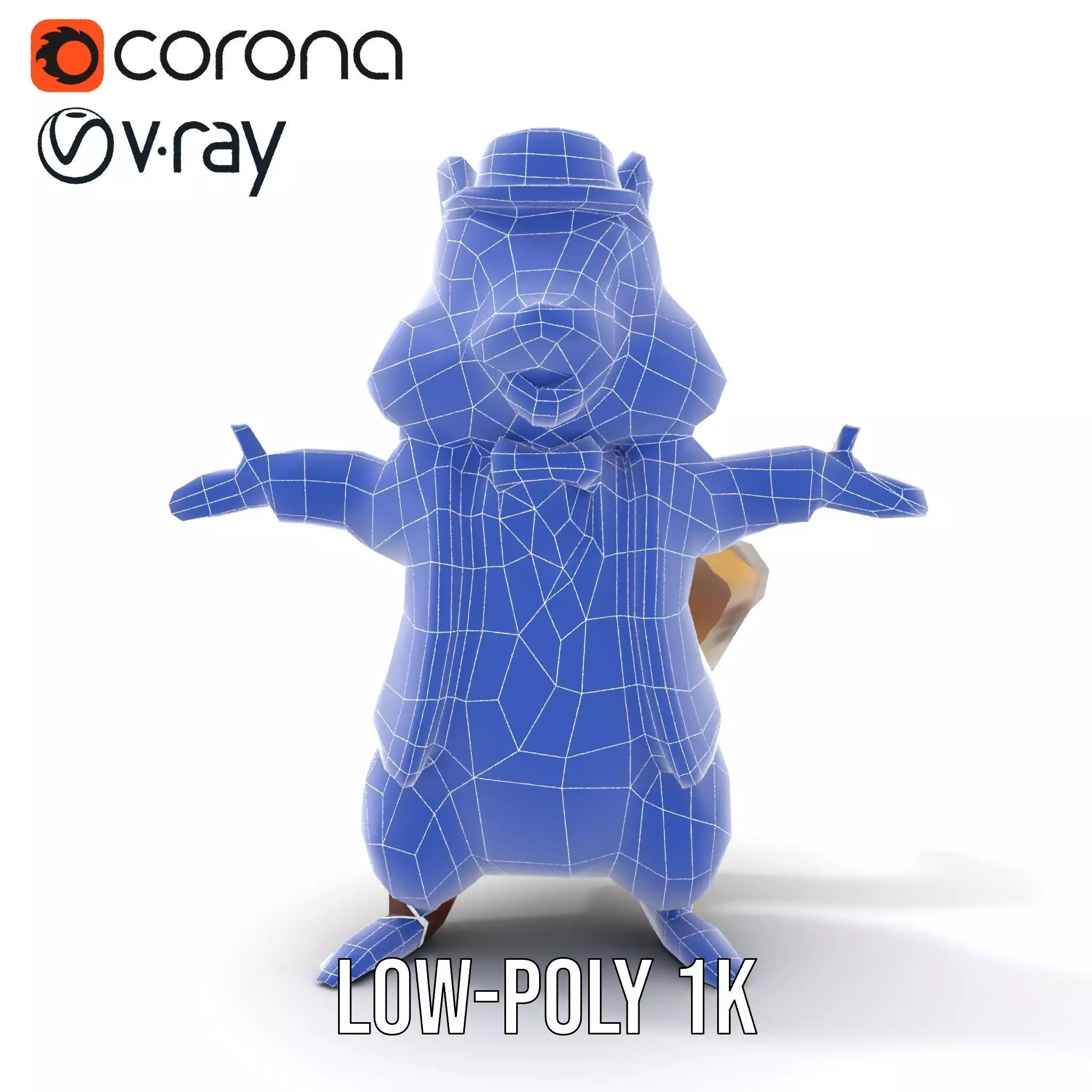 Charming Squirrel in Blue Tuxedo Rigged and Animated Characte... Low-poly 3D model_31