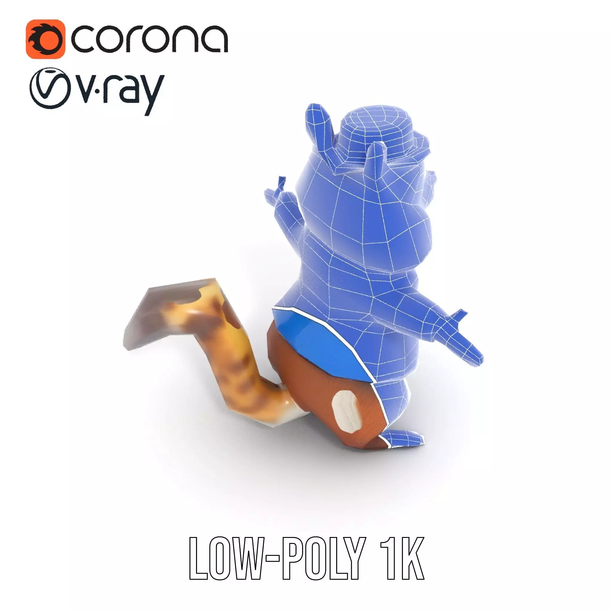 Charming Squirrel in Blue Tuxedo Rigged and Animated Characte... Low-poly 3D model_11