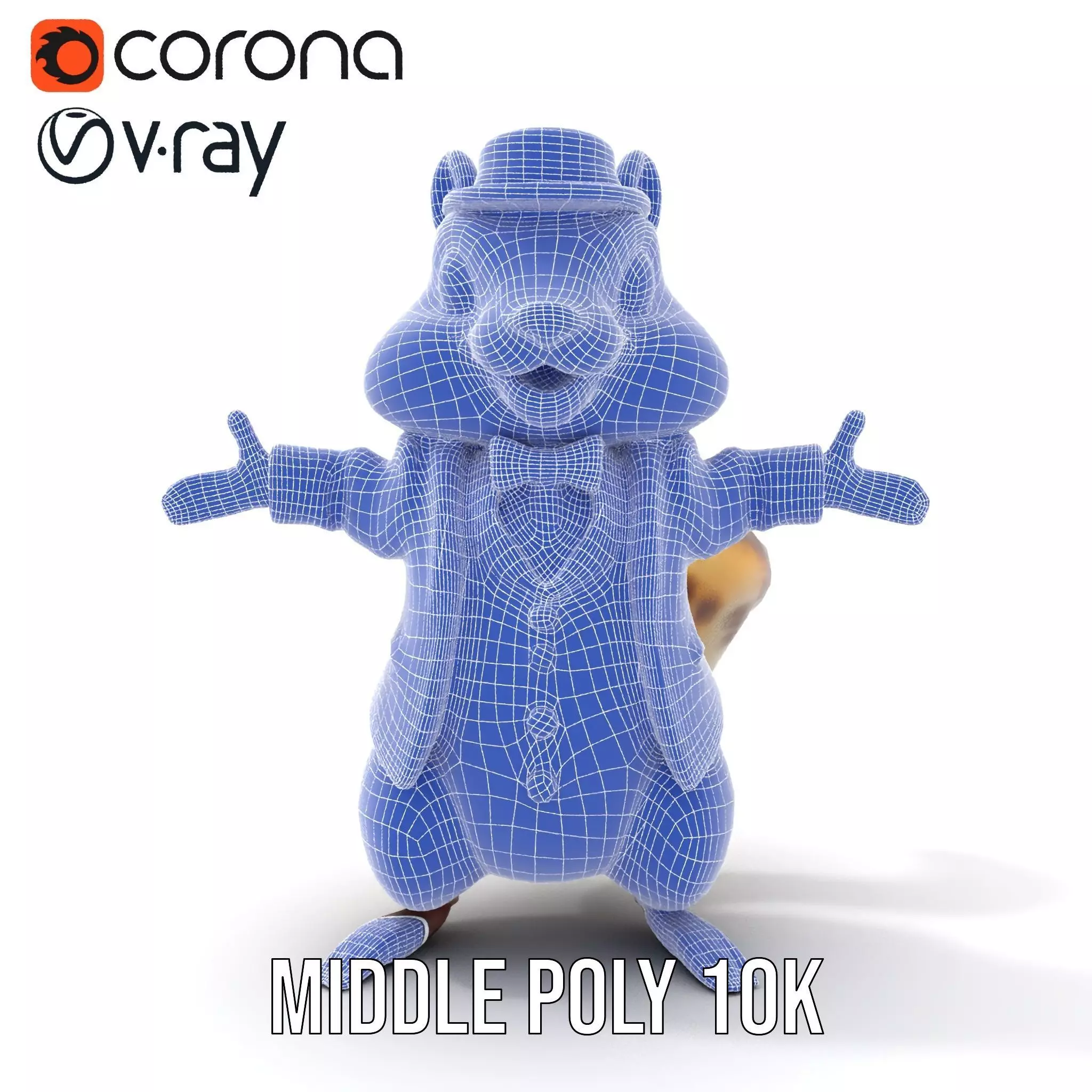 Charming Squirrel in Blue Tuxedo Rigged and Animated Characte... Low-poly 3D model_33