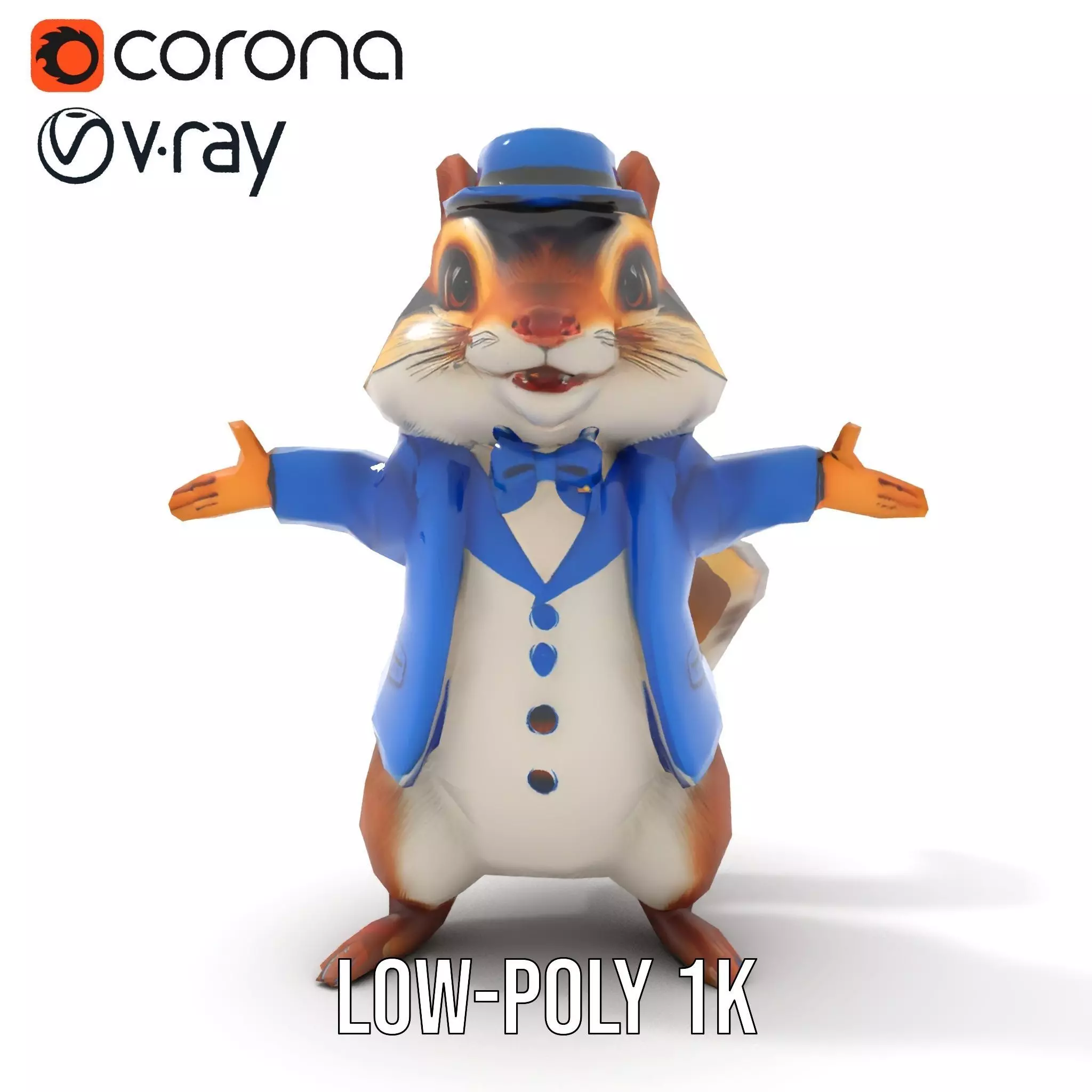 Charming Squirrel in Blue Tuxedo Rigged and Animated Characte... Low-poly 3D model_25
