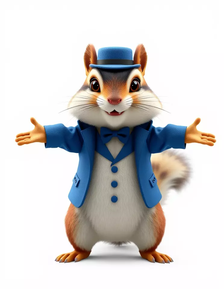 Charming Squirrel in Blue Tuxedo Rigged and Animated Characte... Low-poly 3D model_3