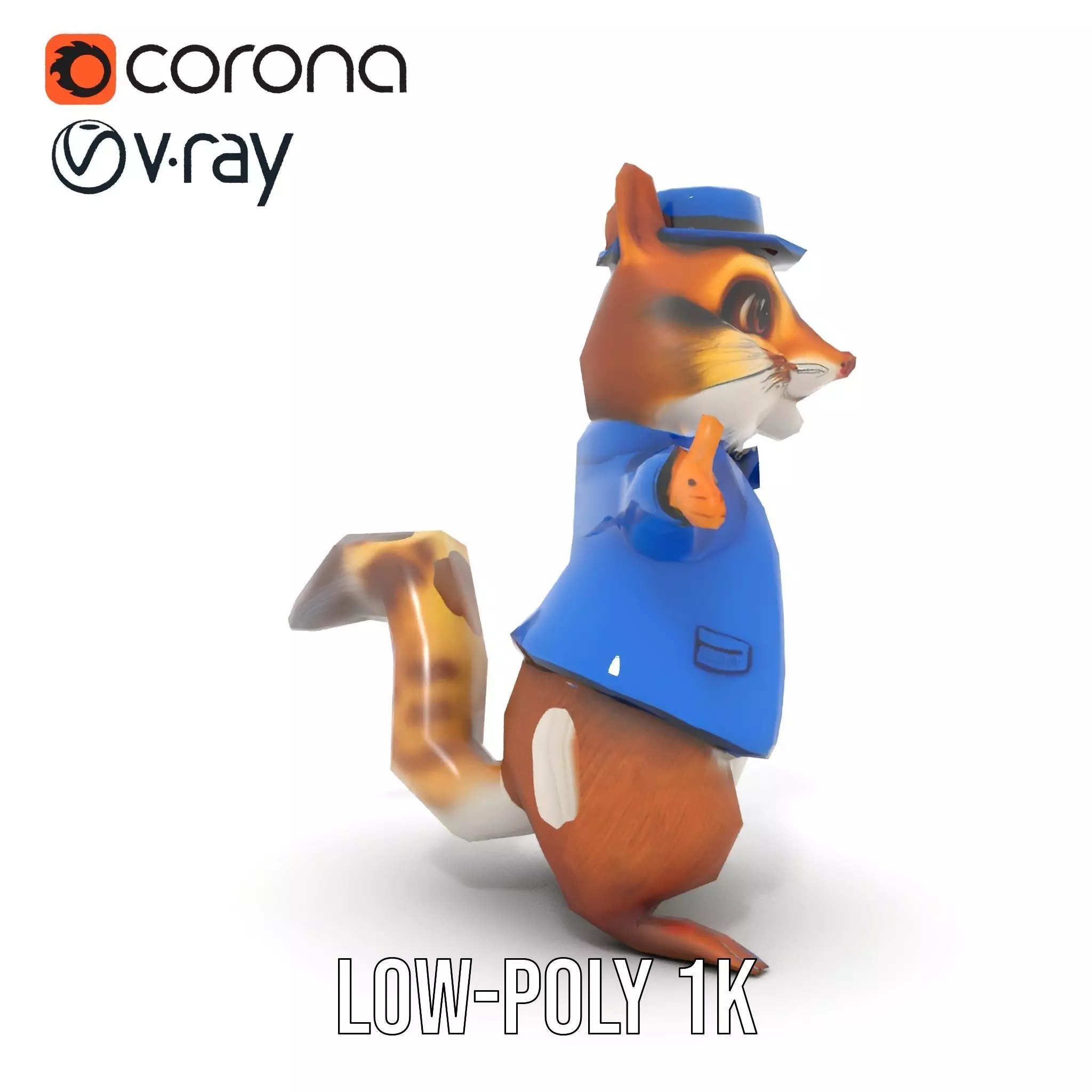 Charming Squirrel in Blue Tuxedo Rigged and Animated Characte... Low-poly 3D model_14