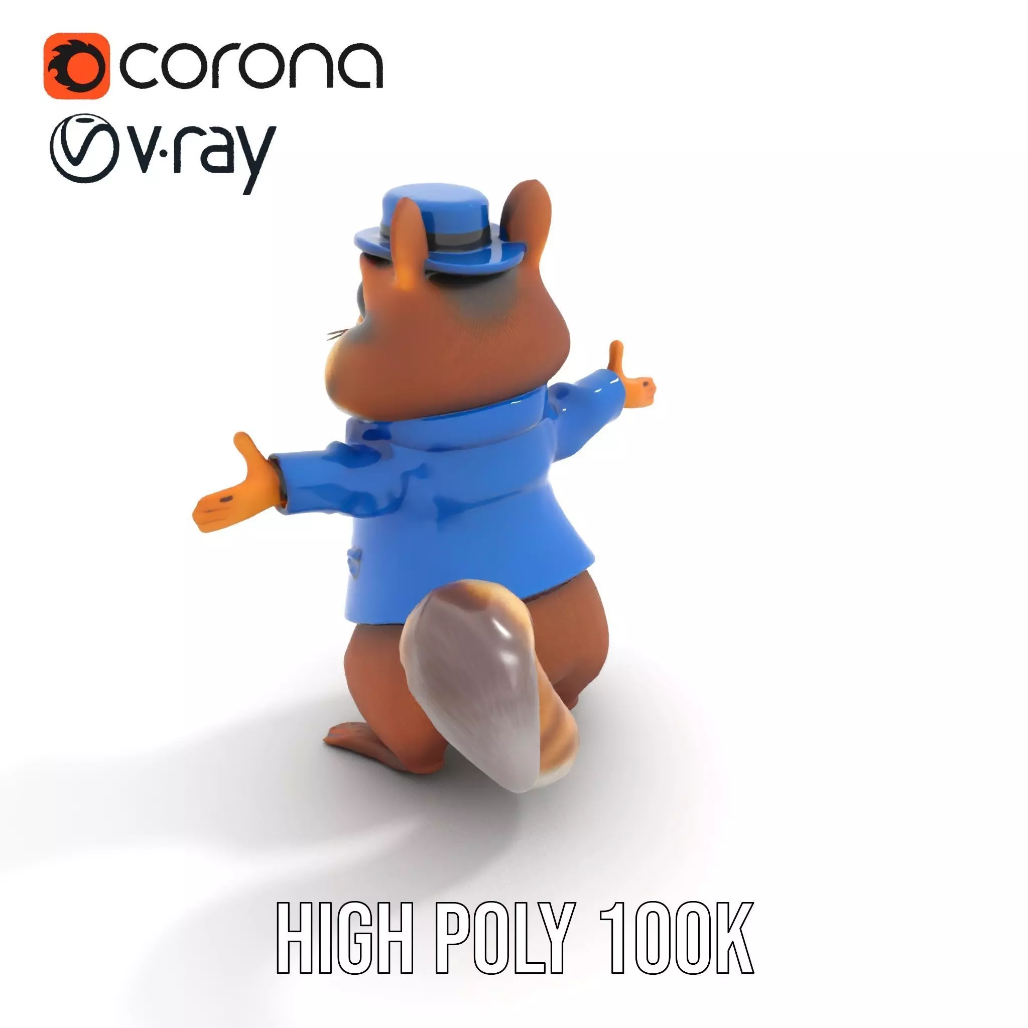 Charming Squirrel in Blue Tuxedo Rigged and Animated Characte... Low-poly 3D model_12