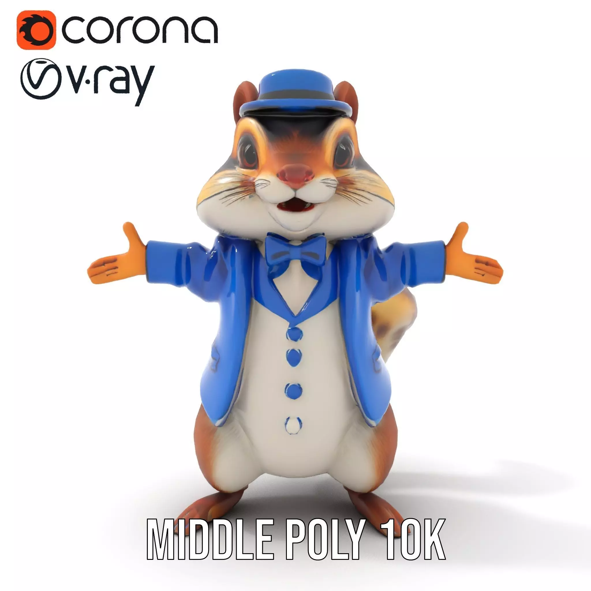 Charming Squirrel in Blue Tuxedo Rigged and Animated Characte... Low-poly 3D model_24