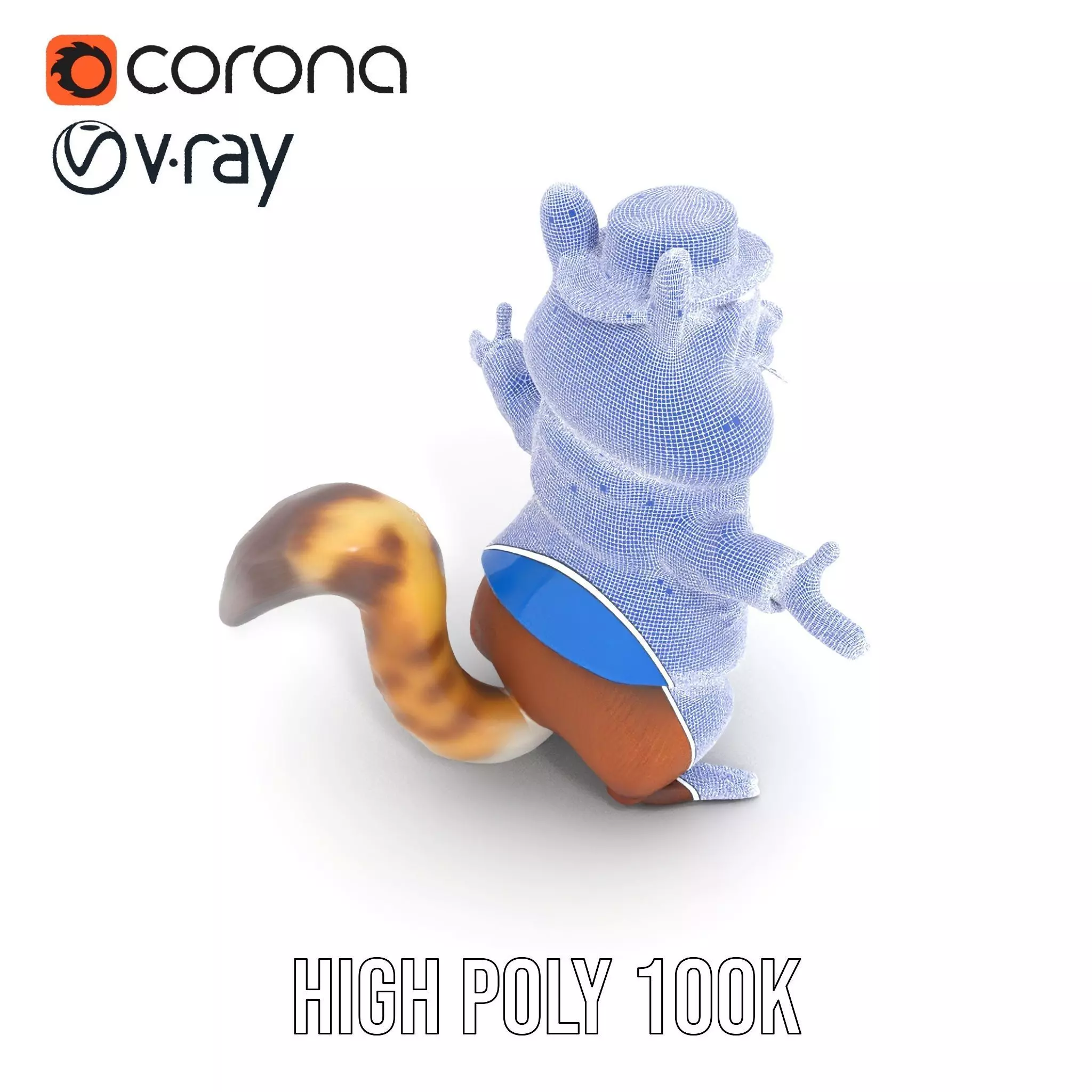 Charming Squirrel in Blue Tuxedo Rigged and Animated Characte... Low-poly 3D model_18