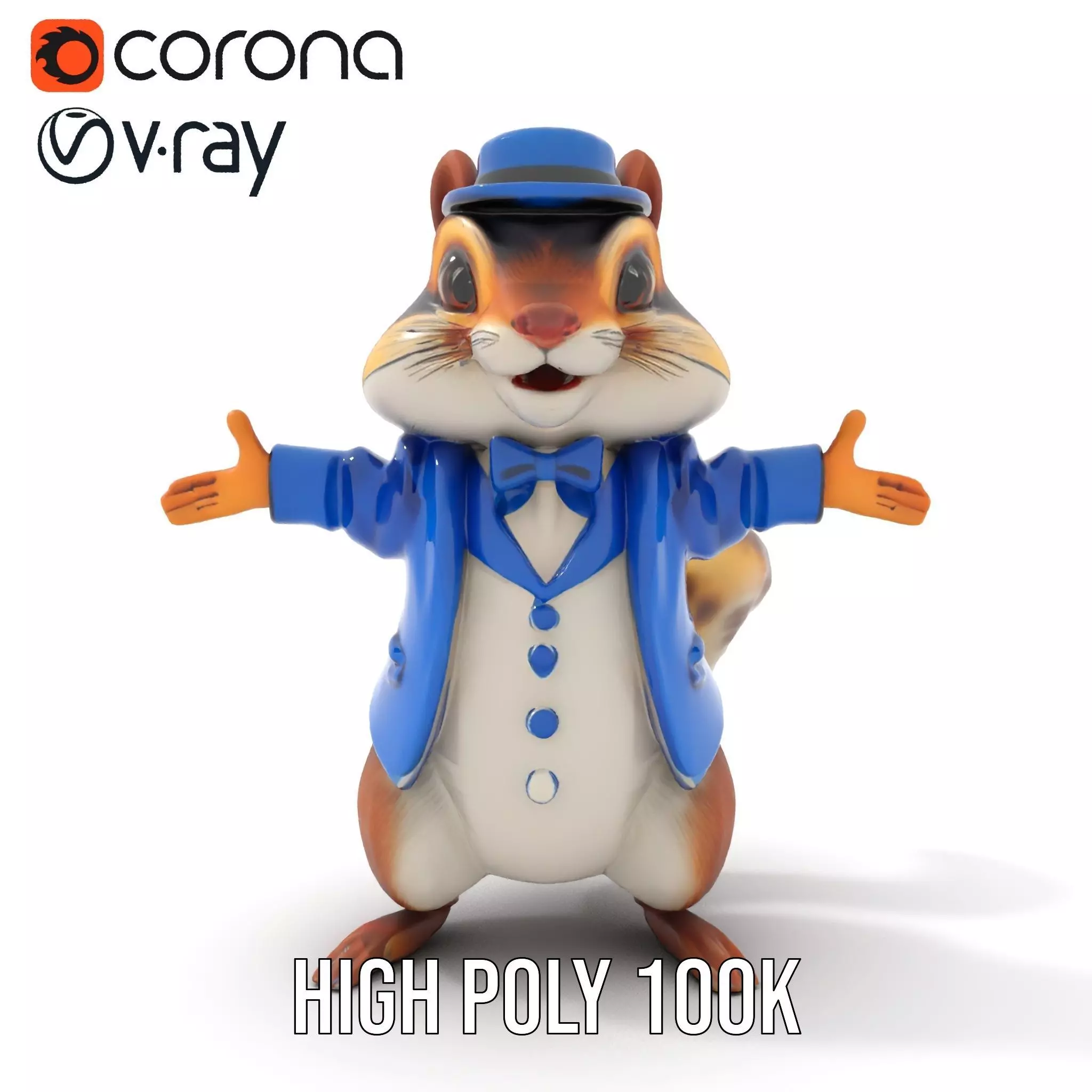 Charming Squirrel in Blue Tuxedo Rigged and Animated Characte... Low-poly 3D model_23