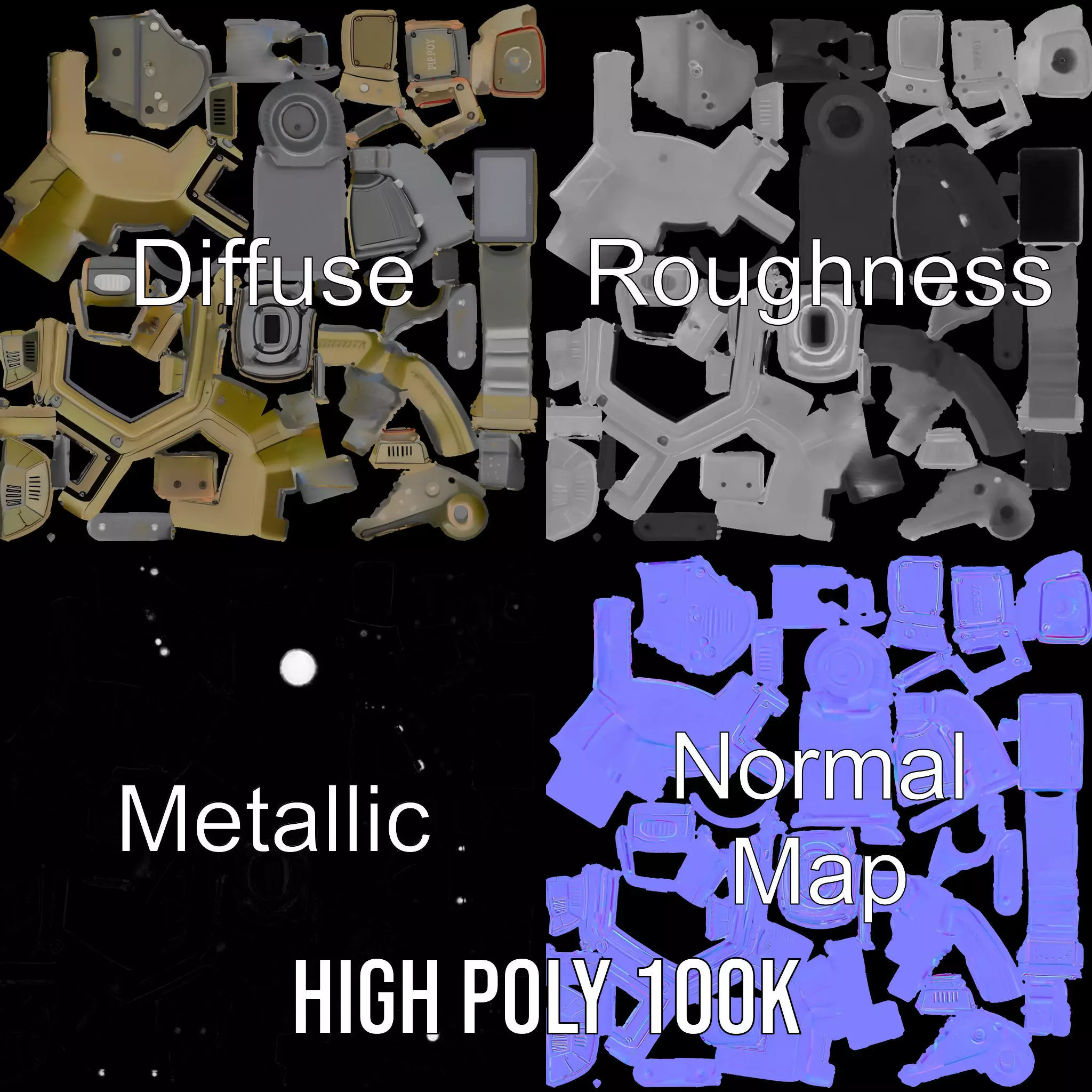 Retro Futuristic Wrist Gadget model pack with Interactive Screen Low-poly 3D model_3