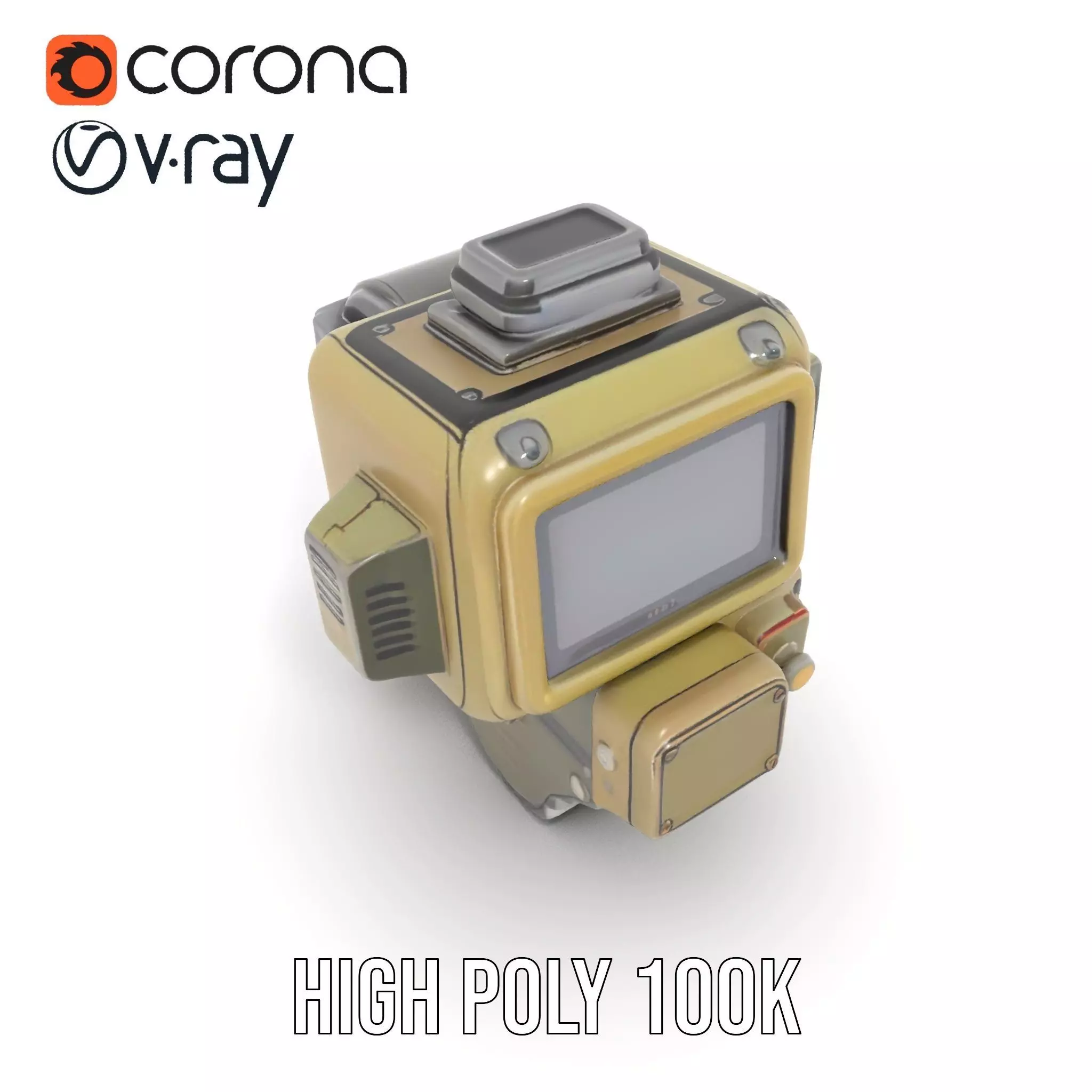 Retro Futuristic Wrist Gadget model pack with Interactive Screen Low-poly 3D model_17