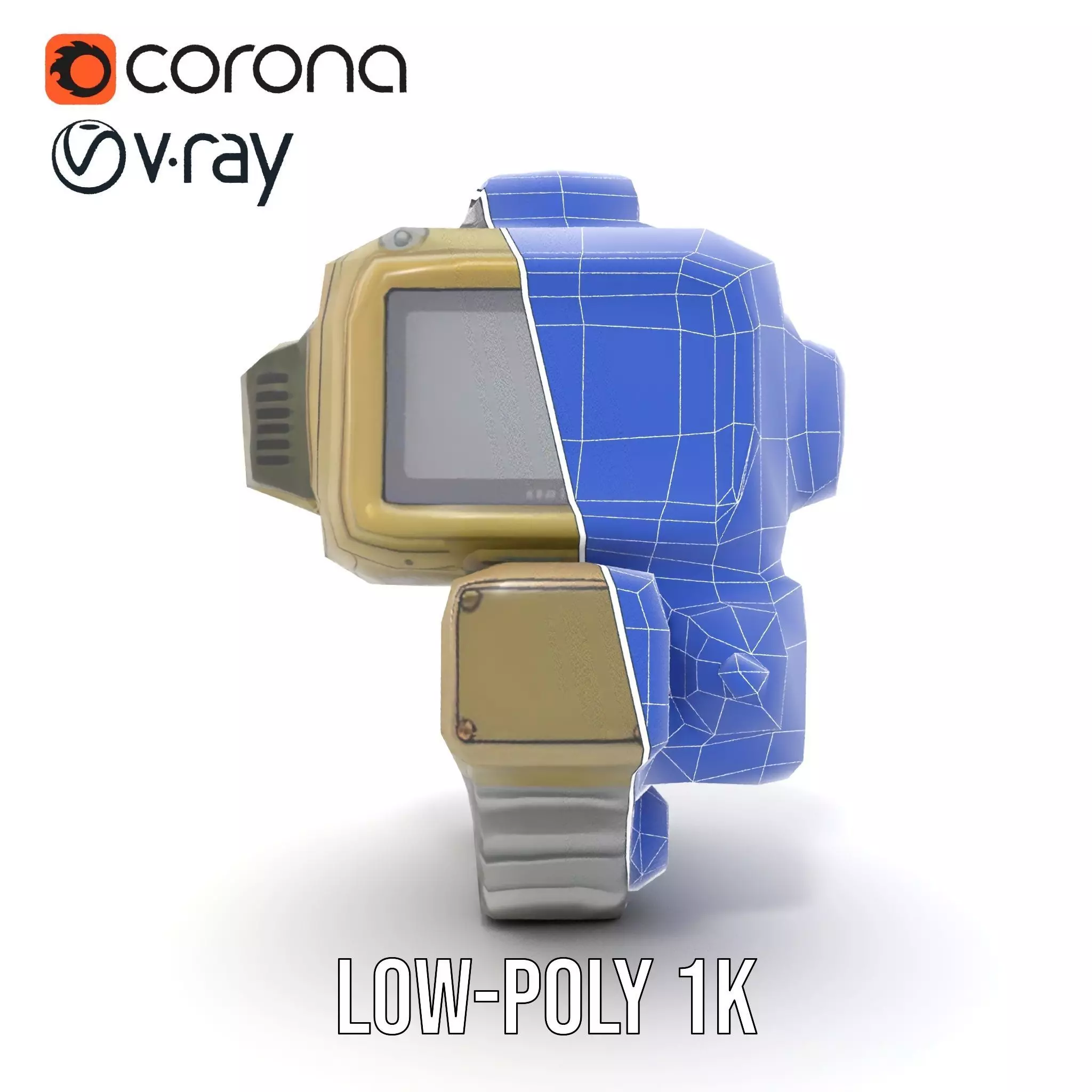 Retro Futuristic Wrist Gadget model pack with Interactive Screen Low-poly 3D model_31