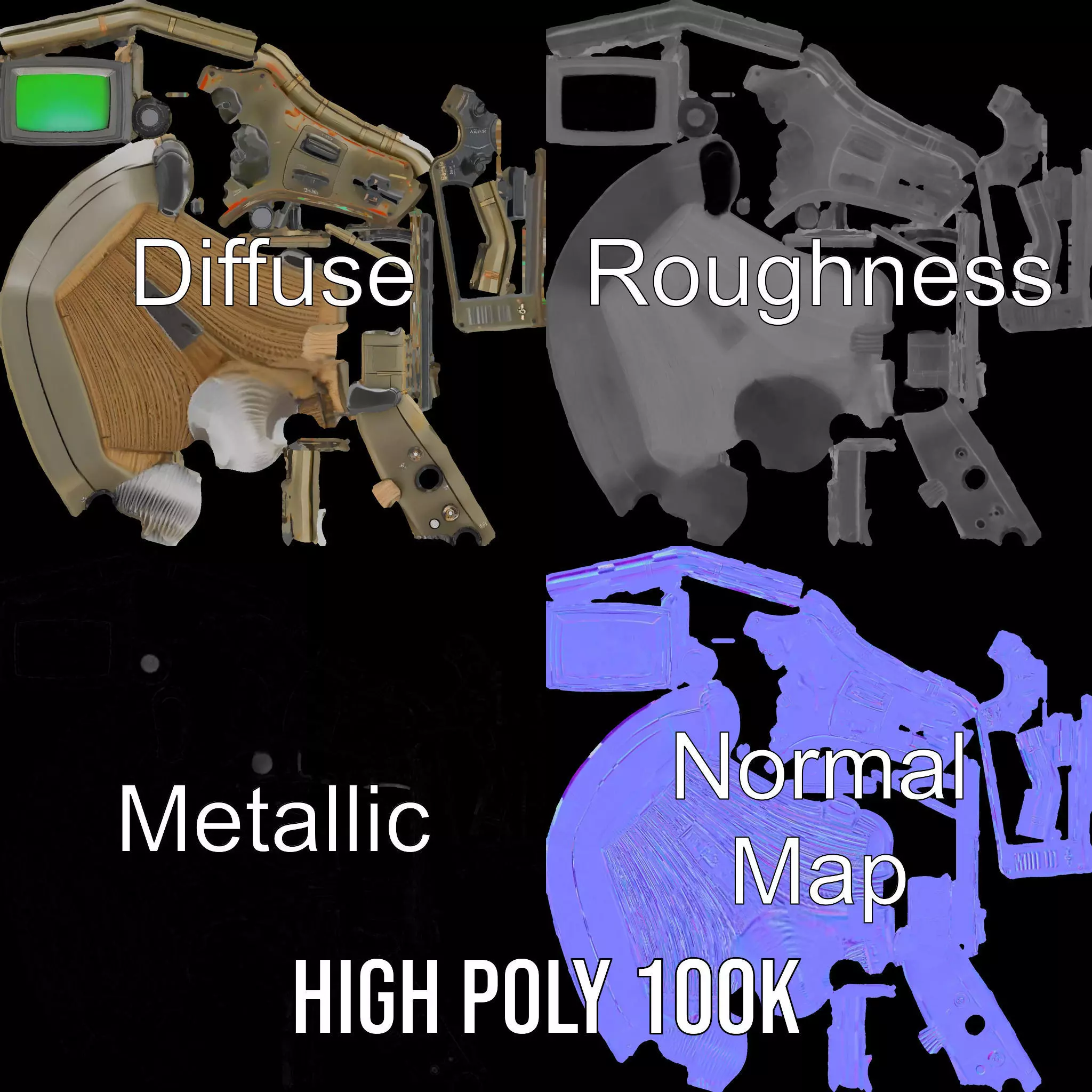 Retro Military Tech Model Pack with Monitor Low-poly 3D model_3