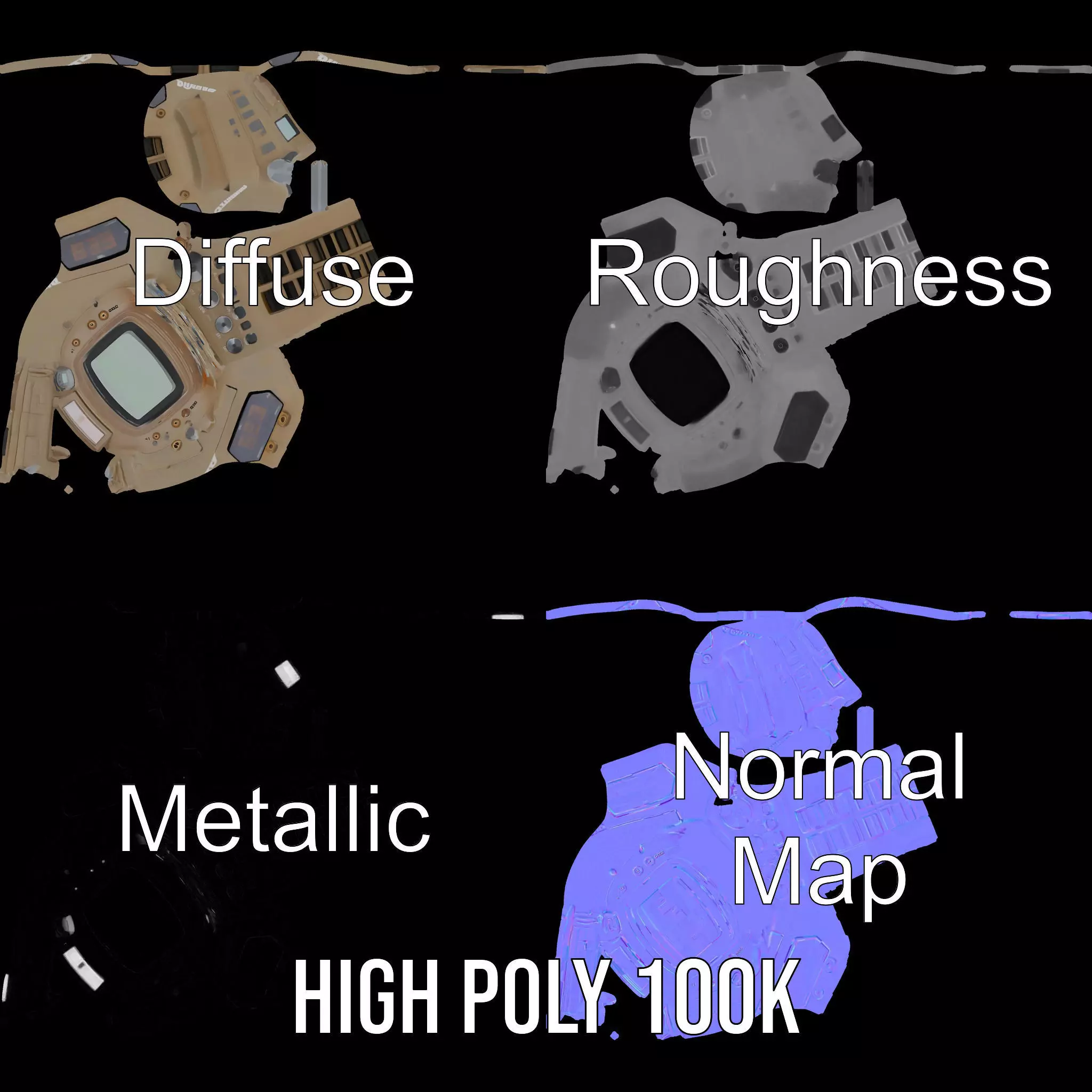 Retro Wrist Device Model Pack with Screen and Buttons Low-poly 3D model_3