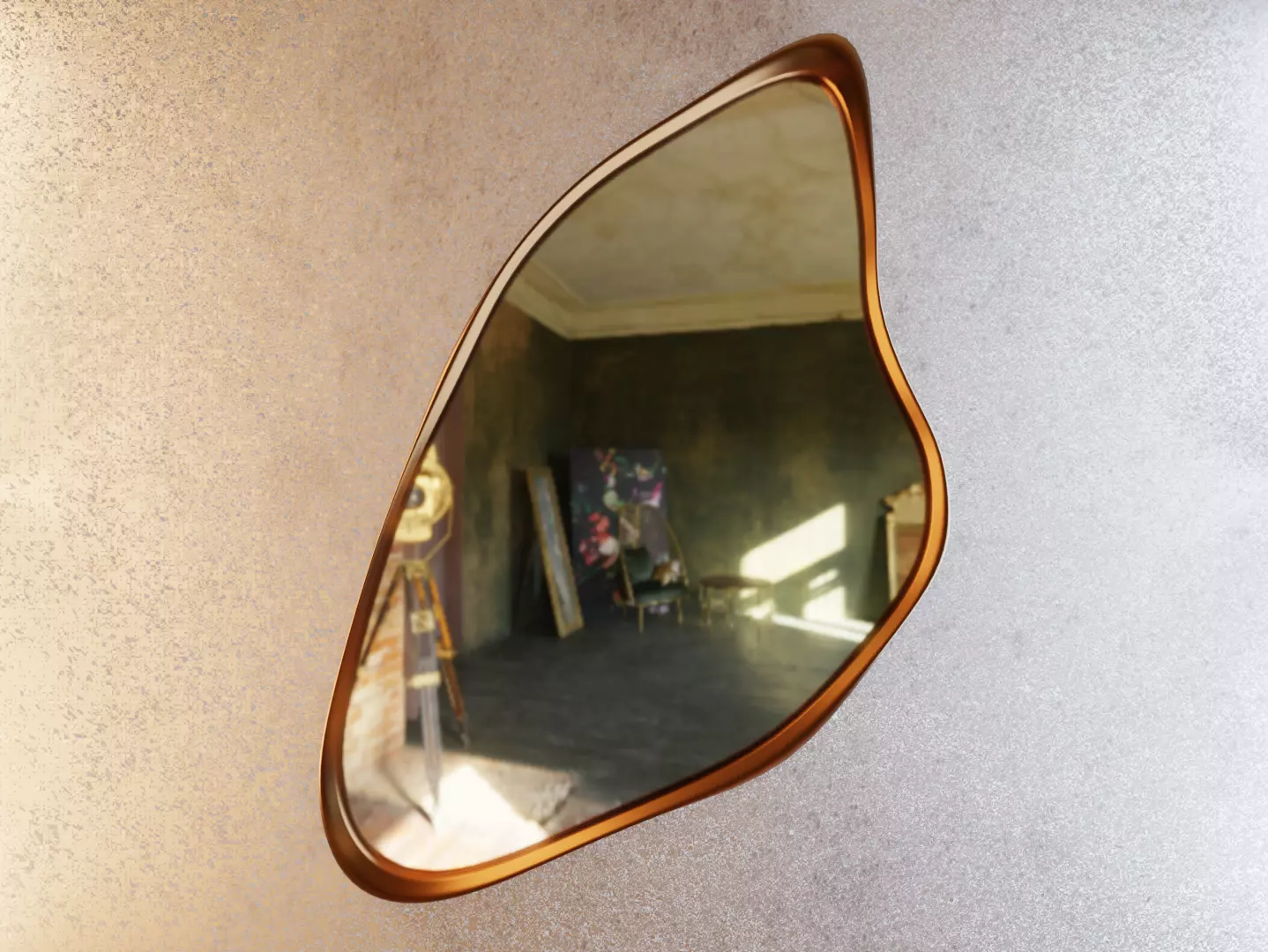 Organic Bronze Zen Mirror 3D model_0