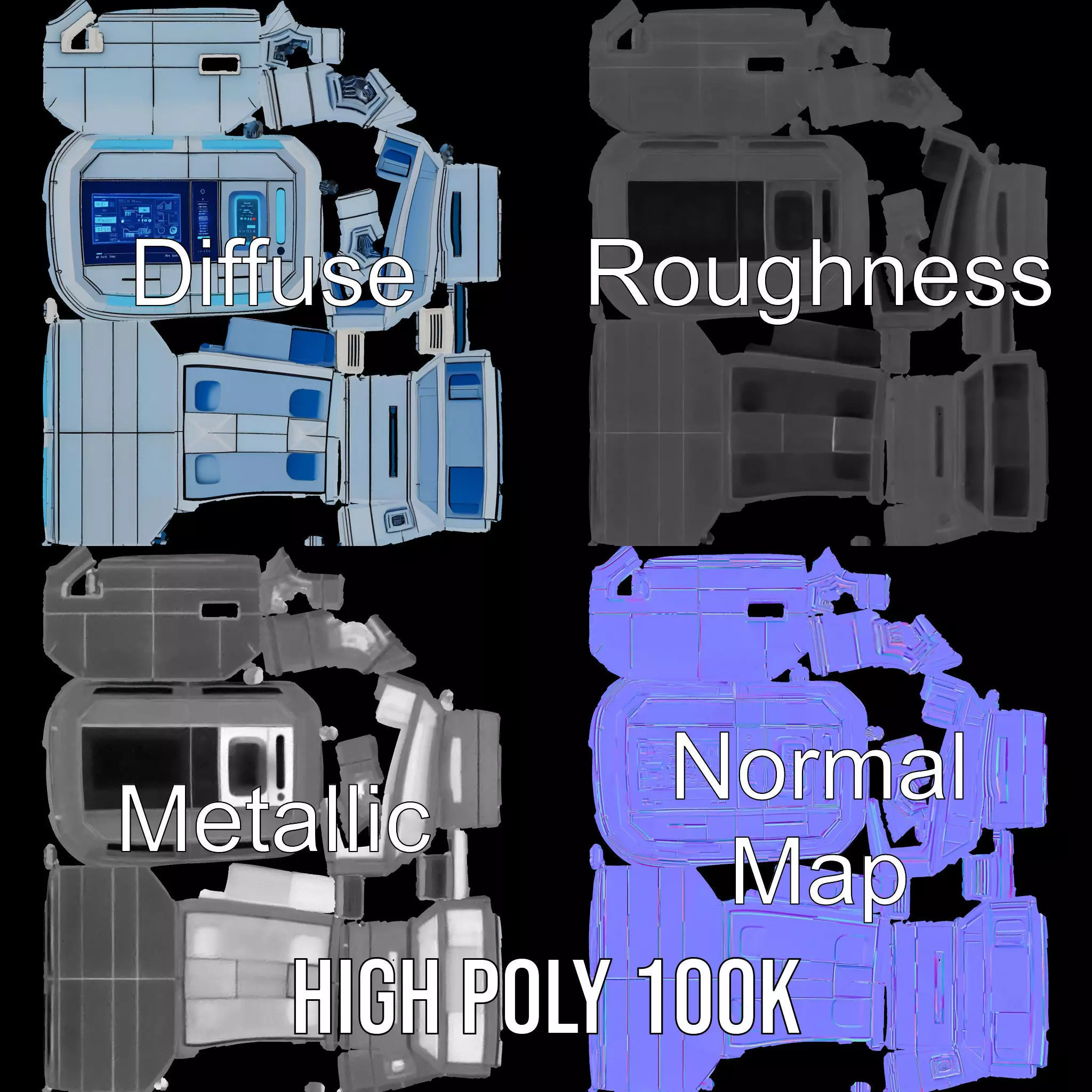 Futuristic Control Panel Model Pack with Interactive UI Display Low-poly 3D model_3