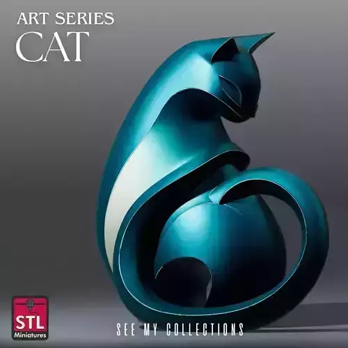 Modern Geometric Cat STL Minimalist One-Piece Sculpture for 3D