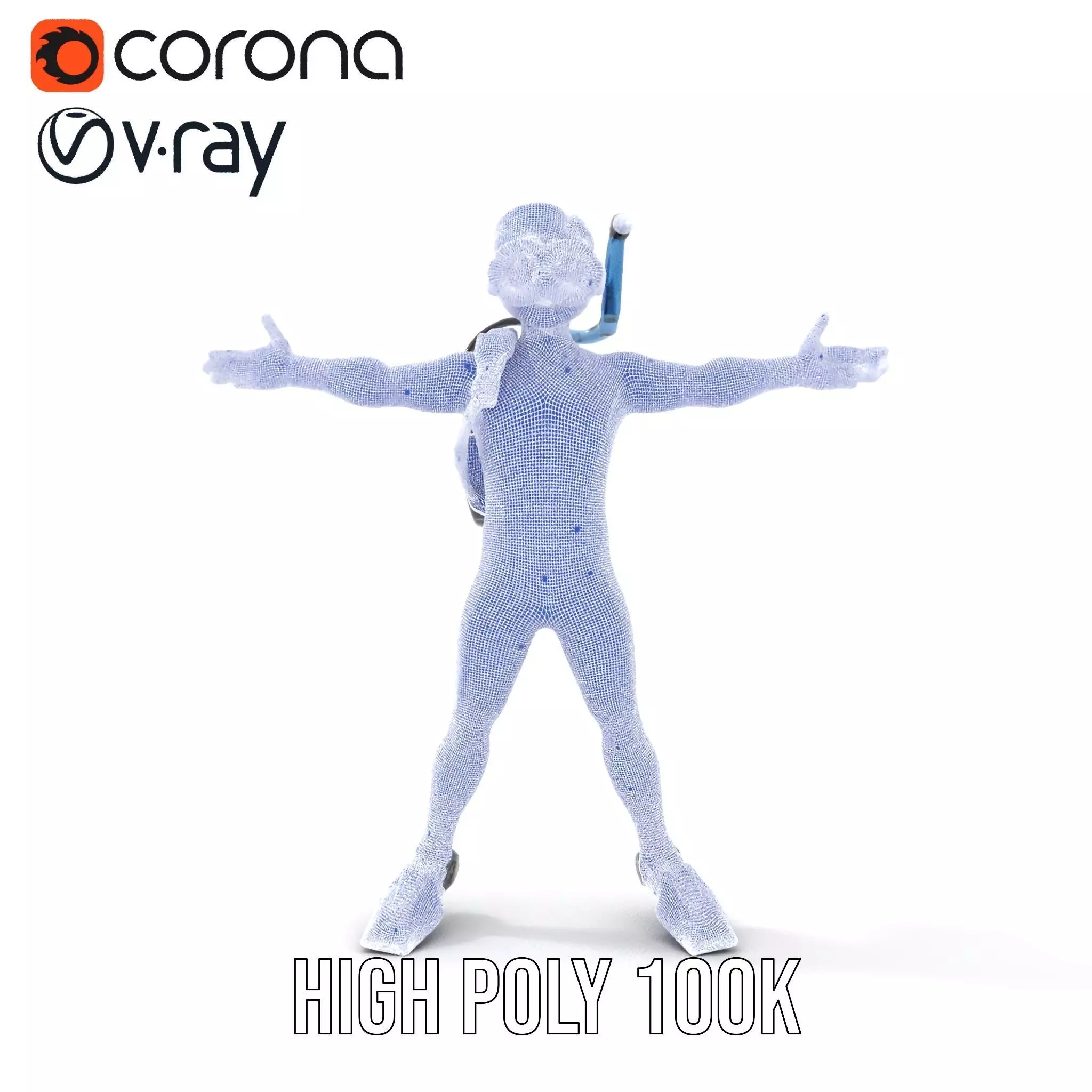 Scuba Diver Character Rigged and Animated Low-poly 3D model_33