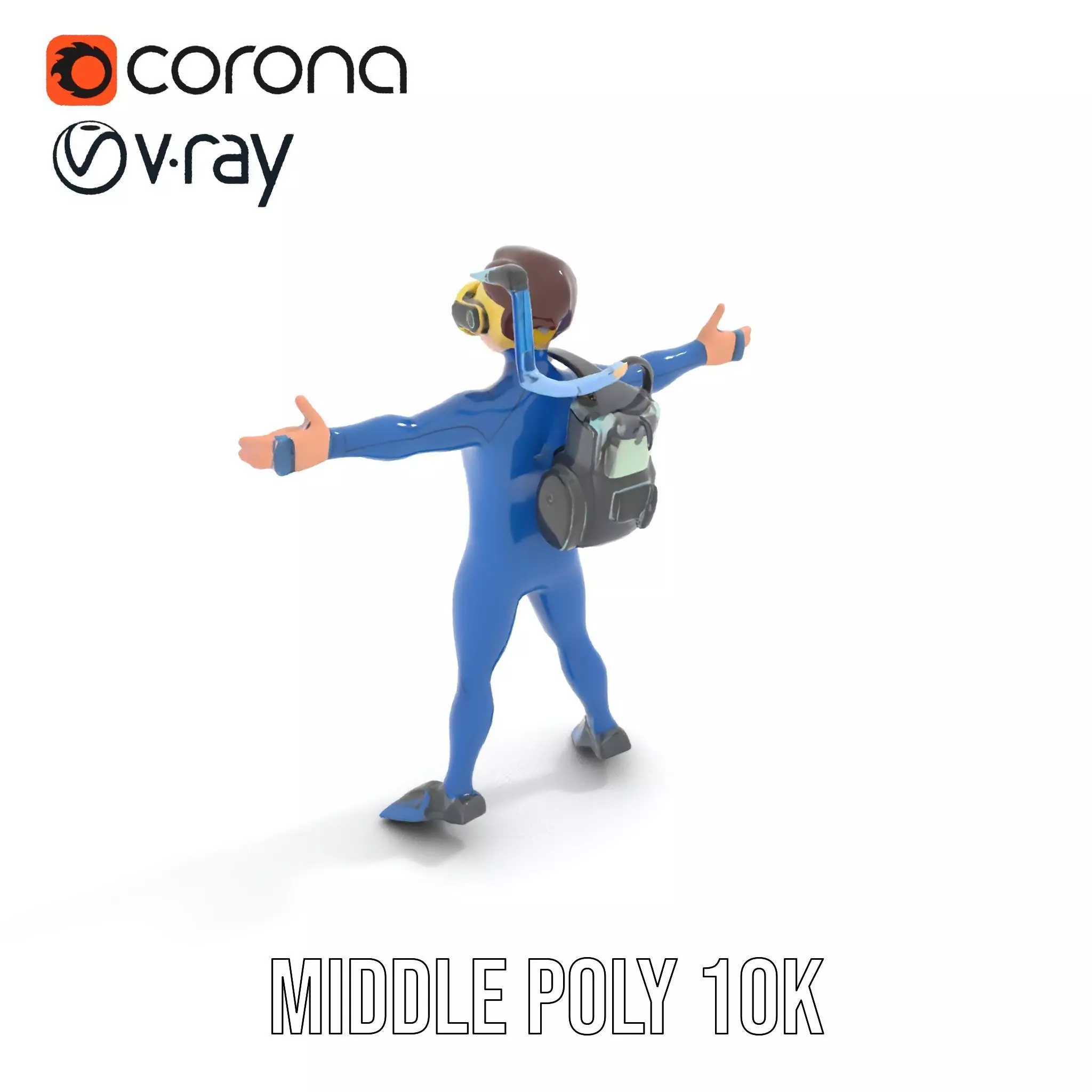 Scuba Diver Character Rigged and Animated Low-poly 3D model_13