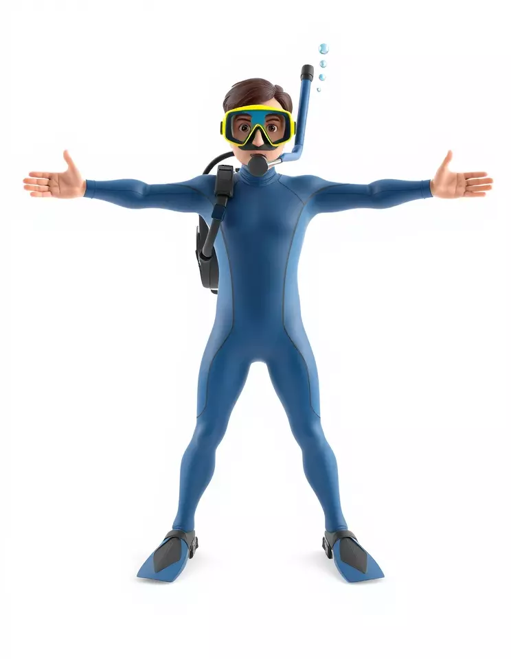 Scuba Diver Character Rigged and Animated Low-poly 3D model_2