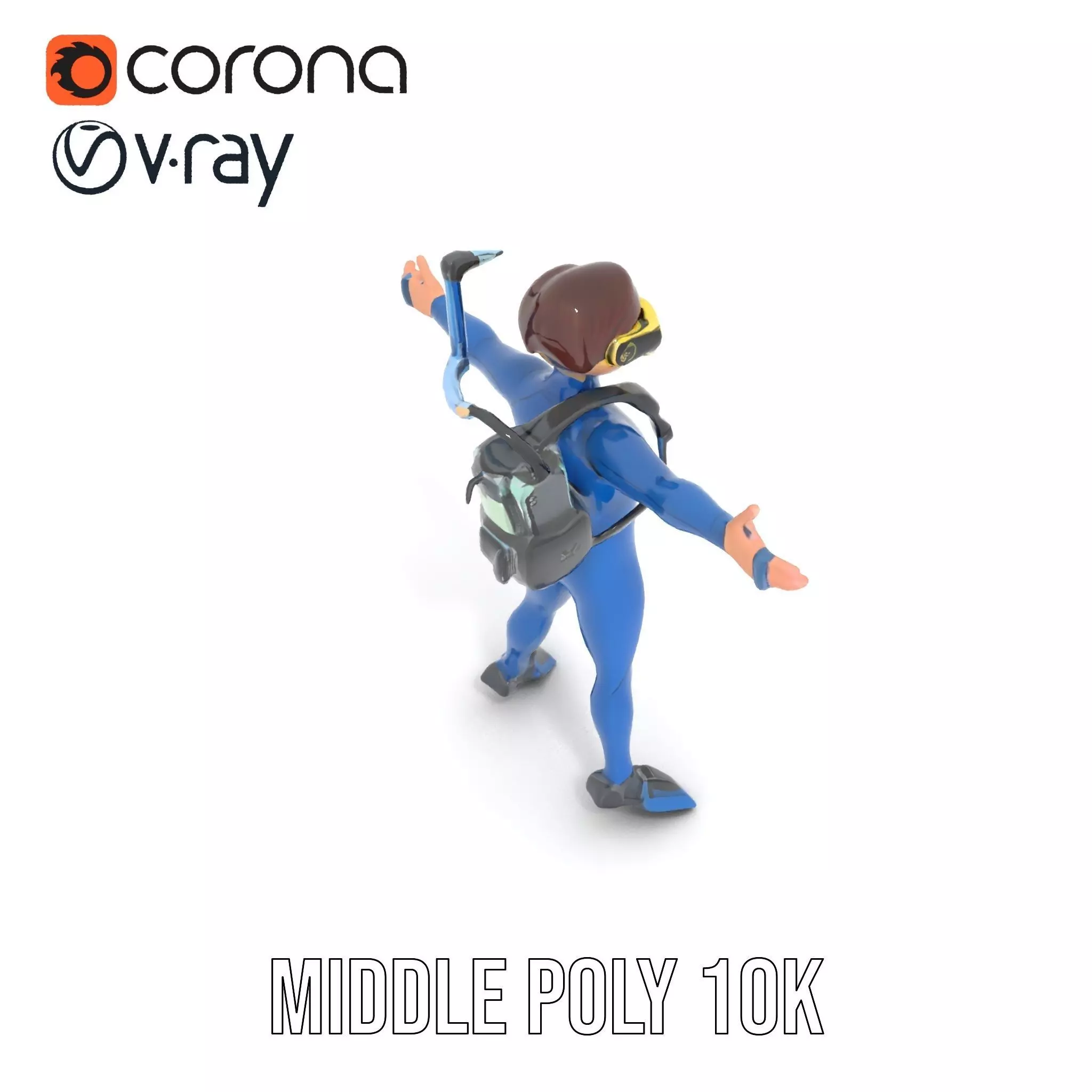 Scuba Diver Character Rigged and Animated Low-poly 3D model_24