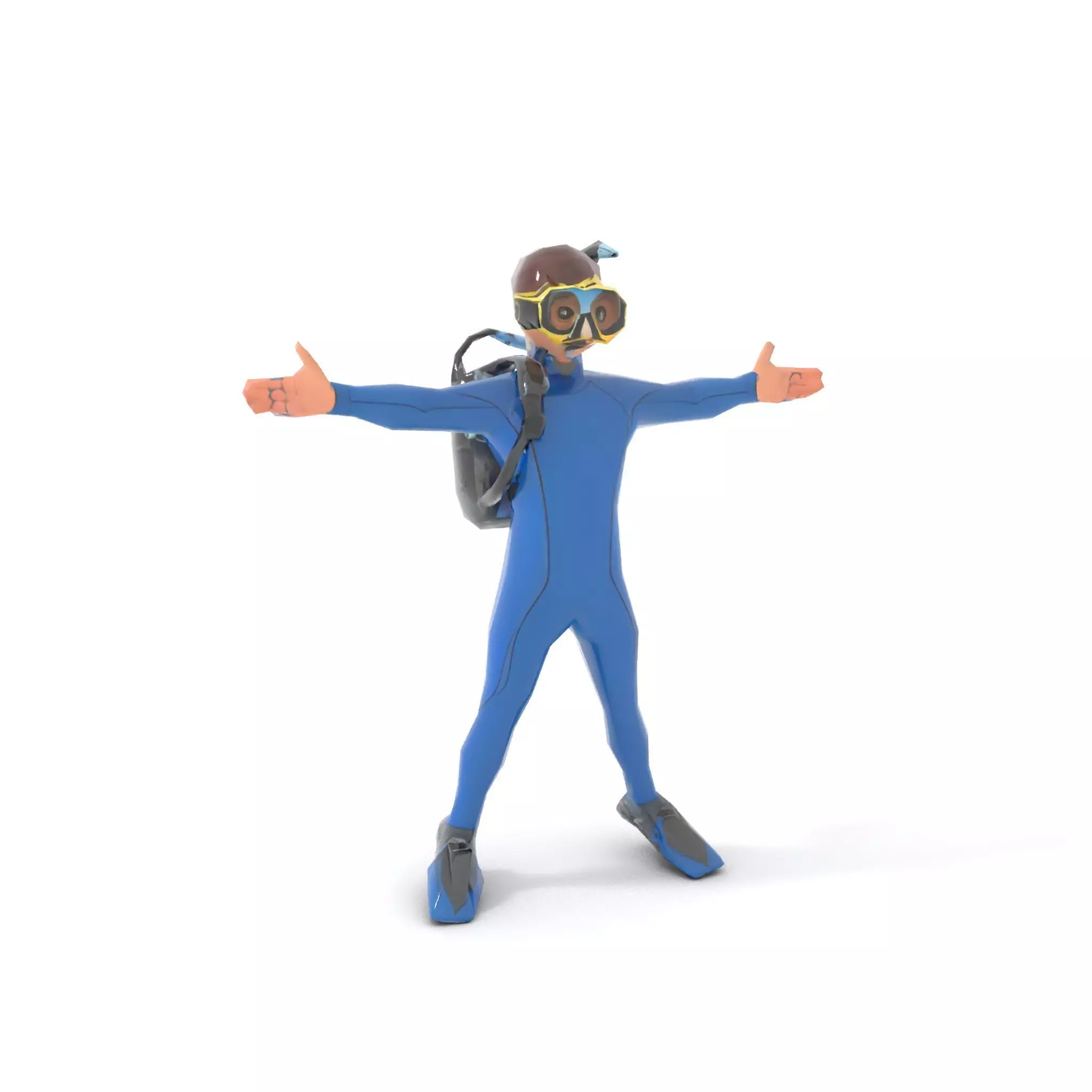 Scuba Diver Character Rigged and Animated Low-poly 3D model_11