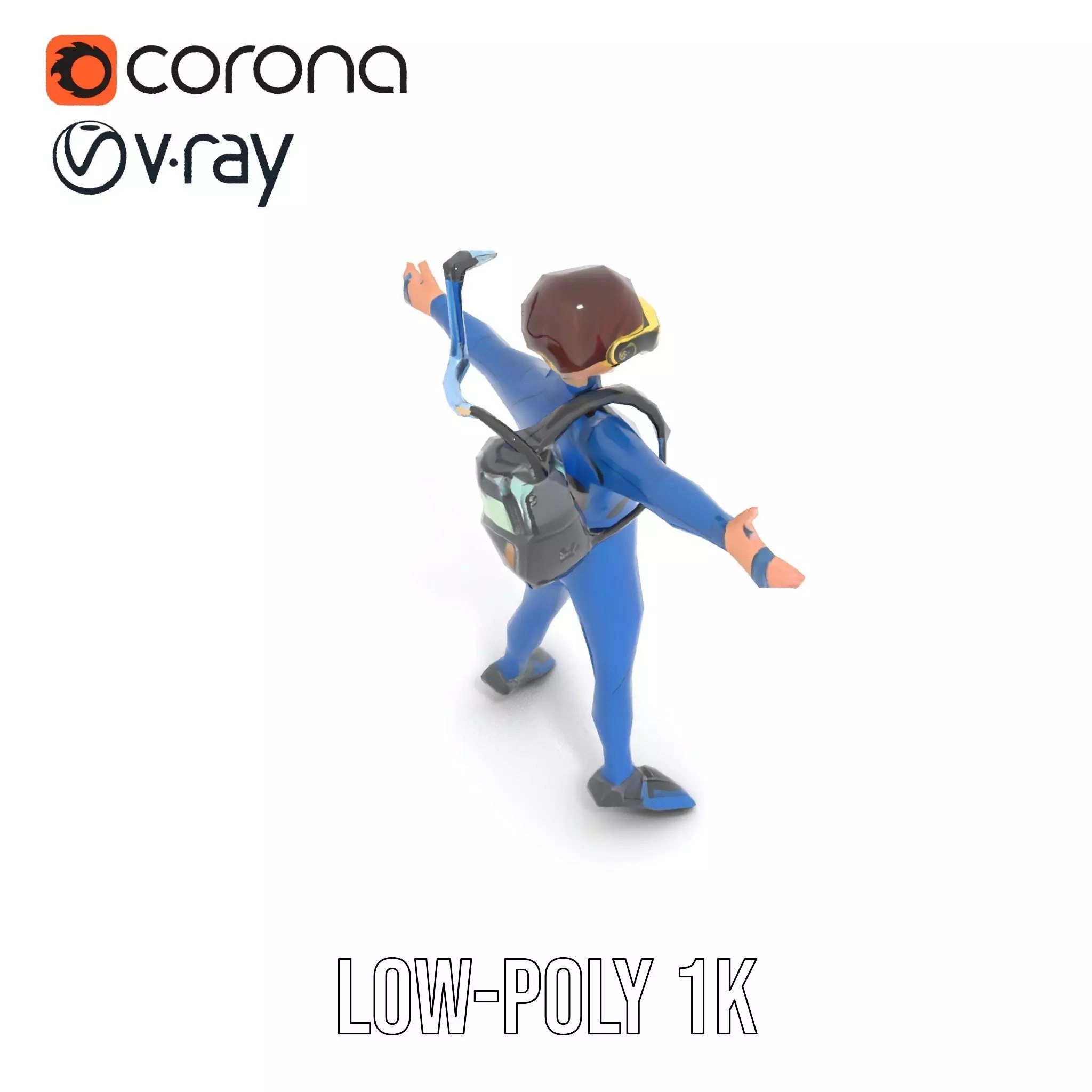 Scuba Diver Character Rigged and Animated Low-poly 3D model_17