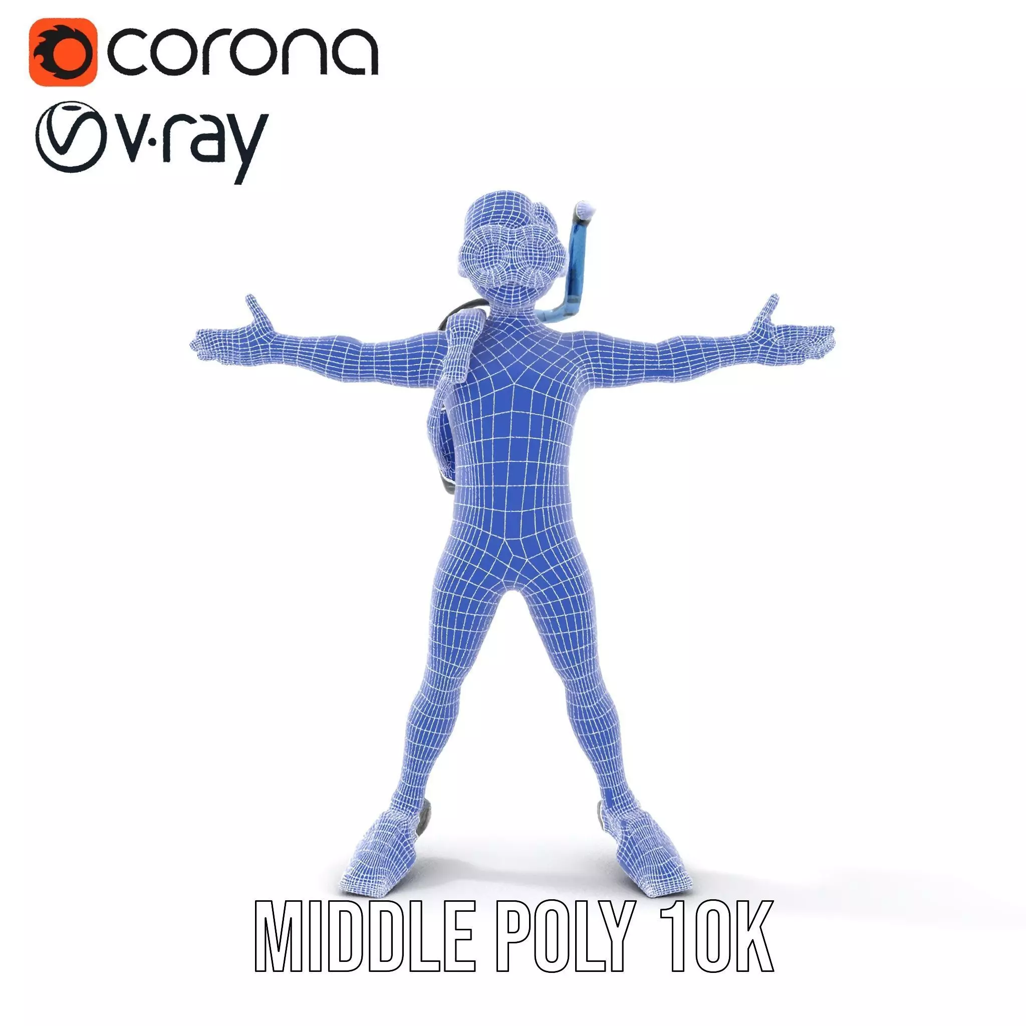 Scuba Diver Character Rigged and Animated Low-poly 3D model_32