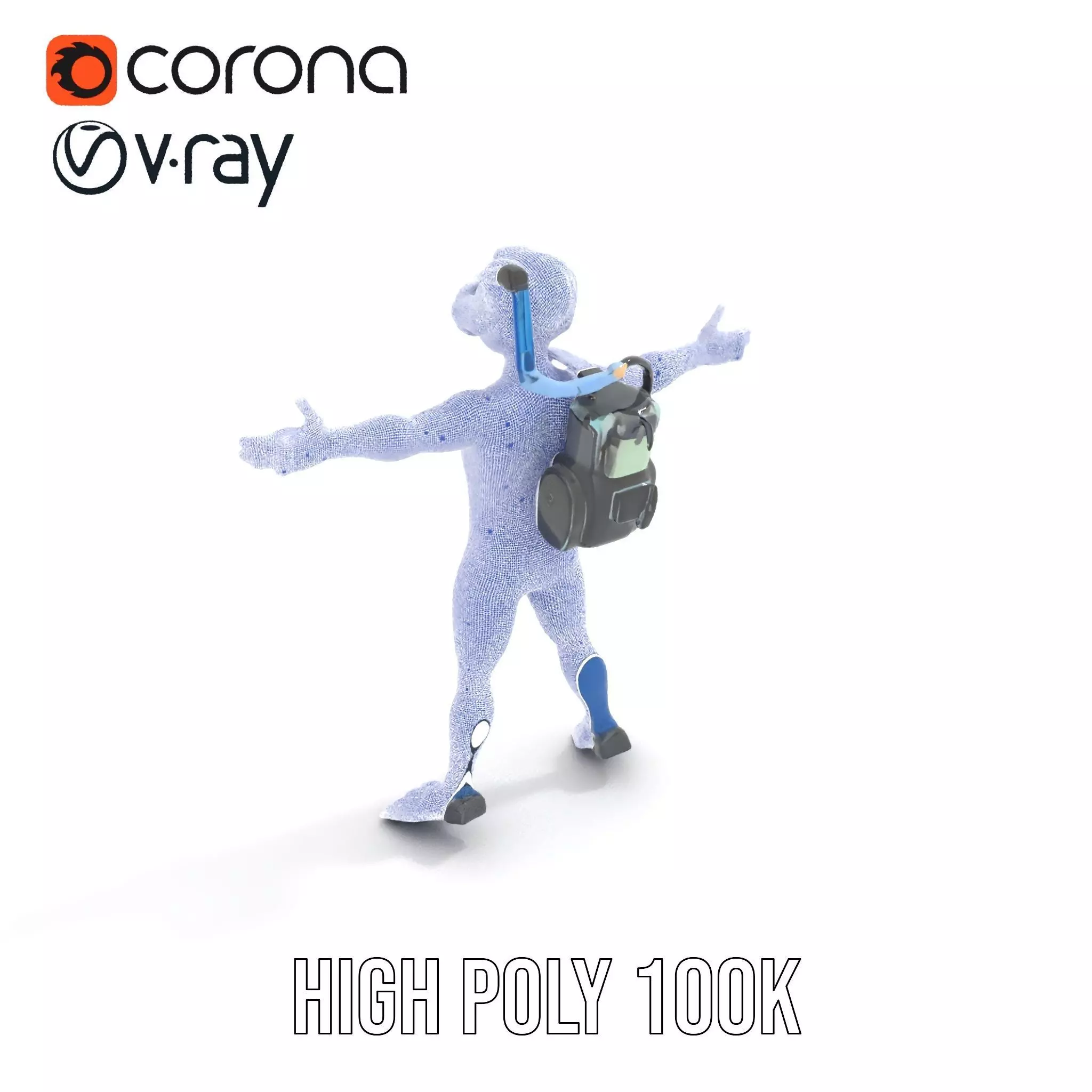 Scuba Diver Character Rigged and Animated Low-poly 3D model_28