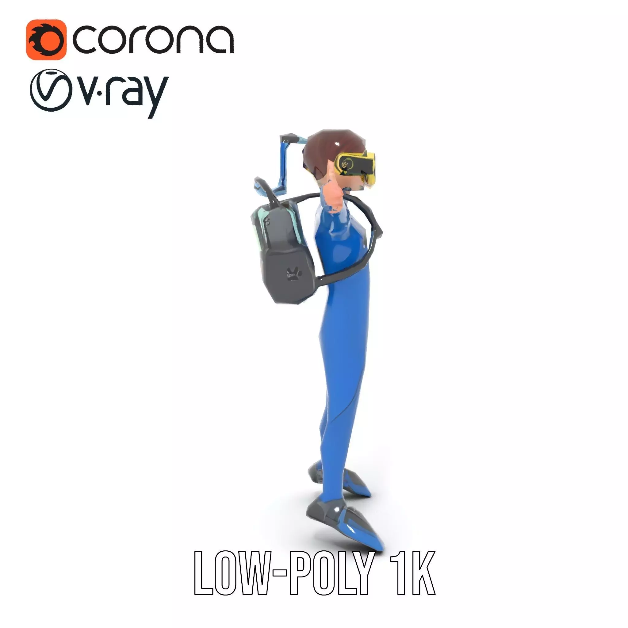 Scuba Diver Character Rigged and Animated Low-poly 3D model_22