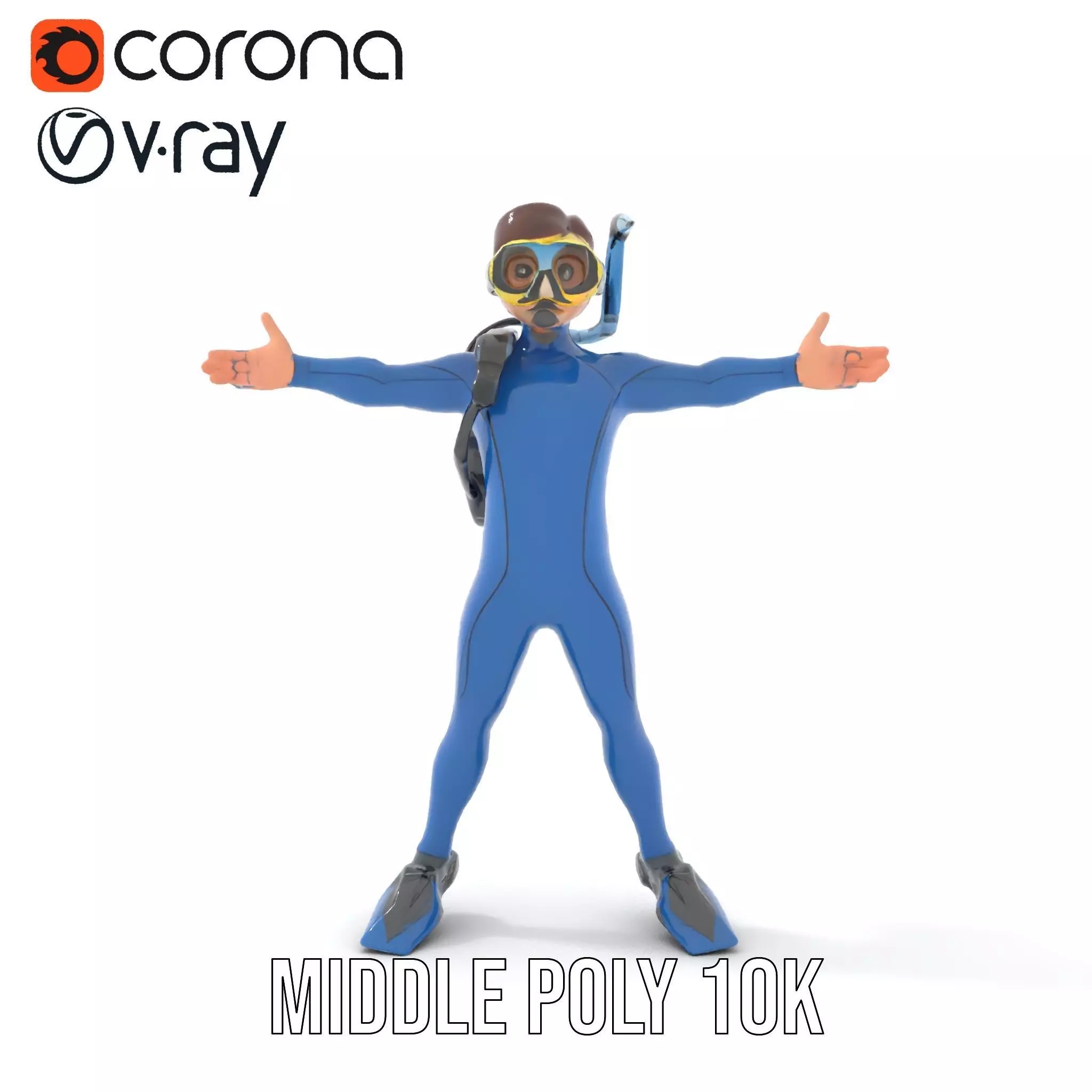 Scuba Diver Character Rigged and Animated Low-poly 3D model_34