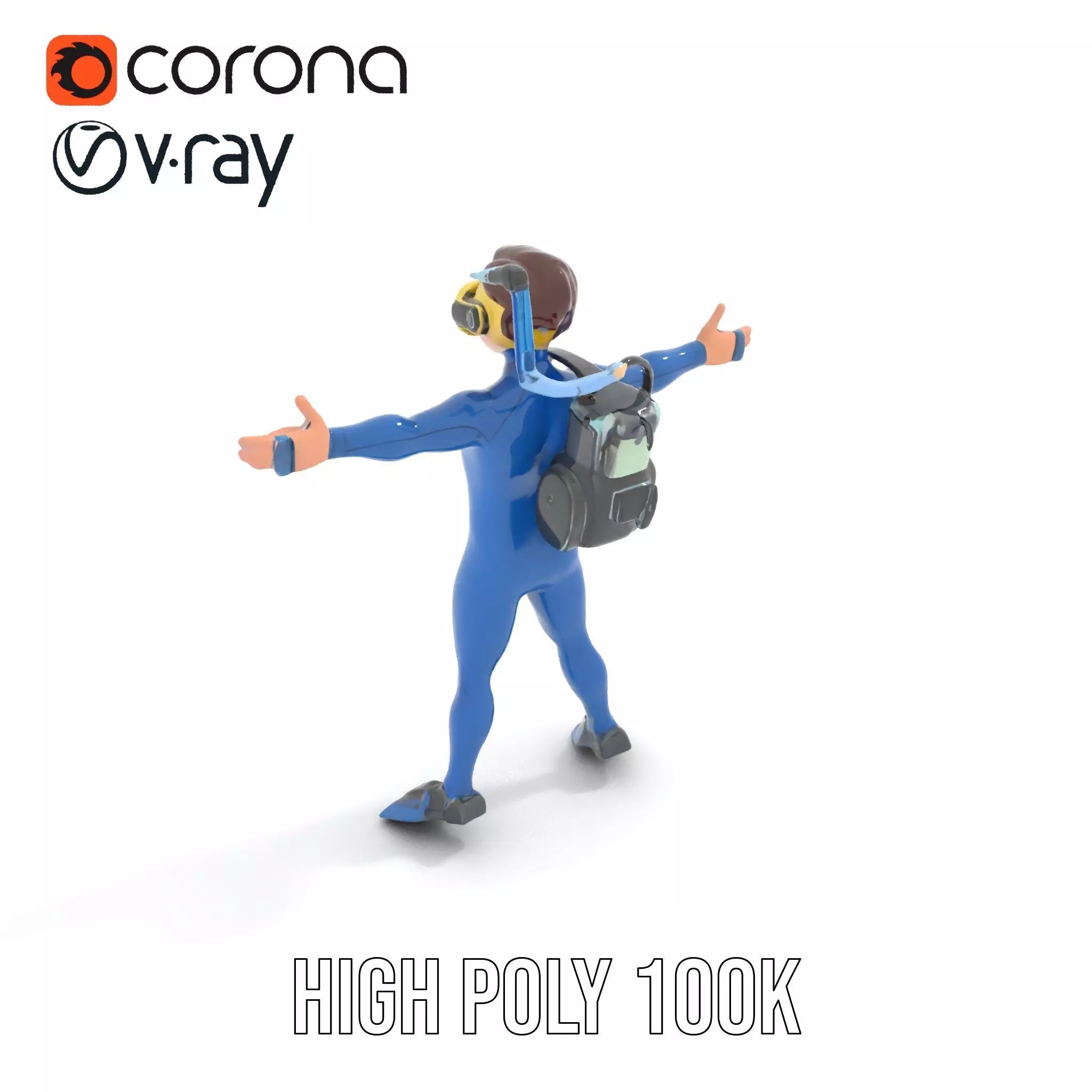 Scuba Diver Character Rigged and Animated Low-poly 3D model_12