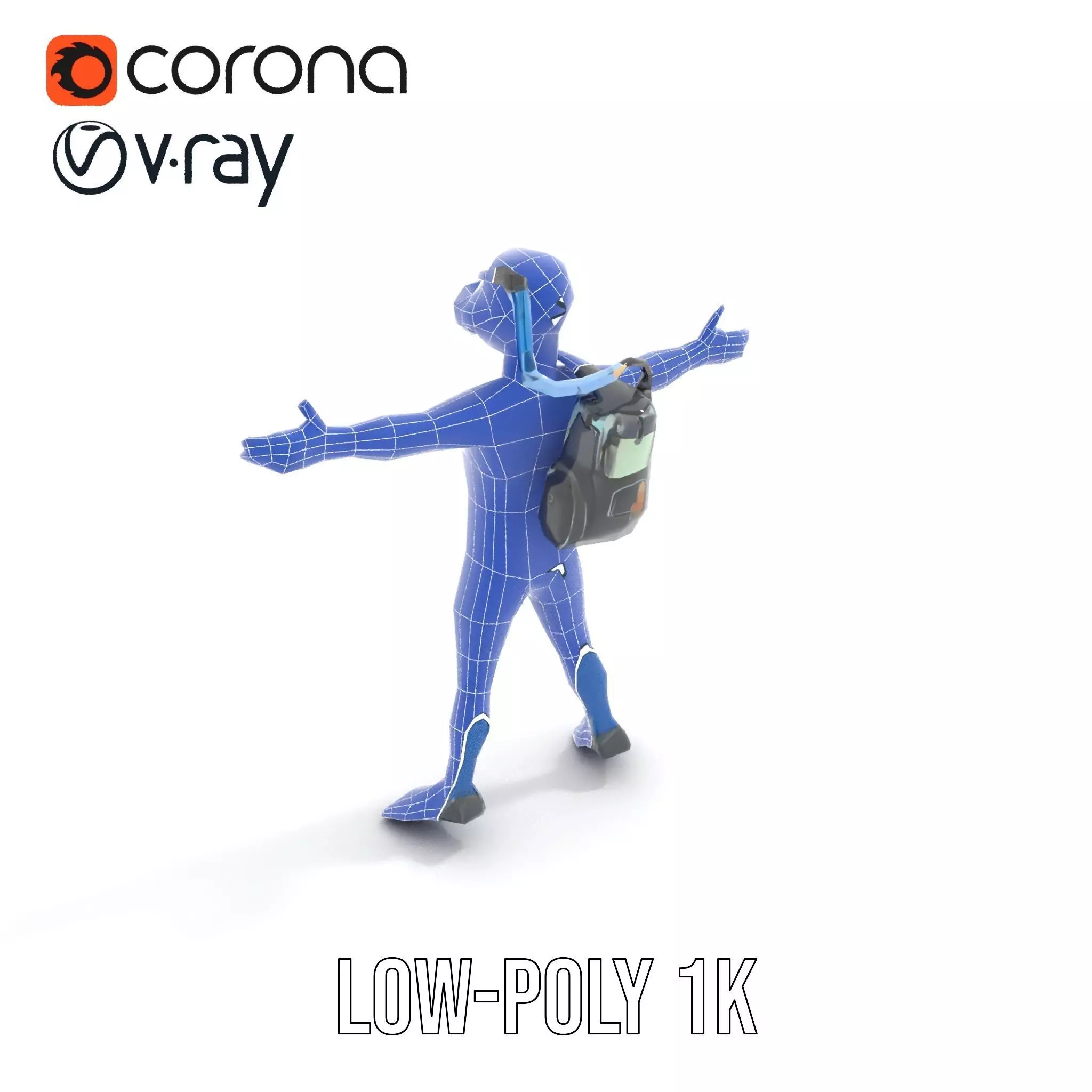 Scuba Diver Character Rigged and Animated Low-poly 3D model_25