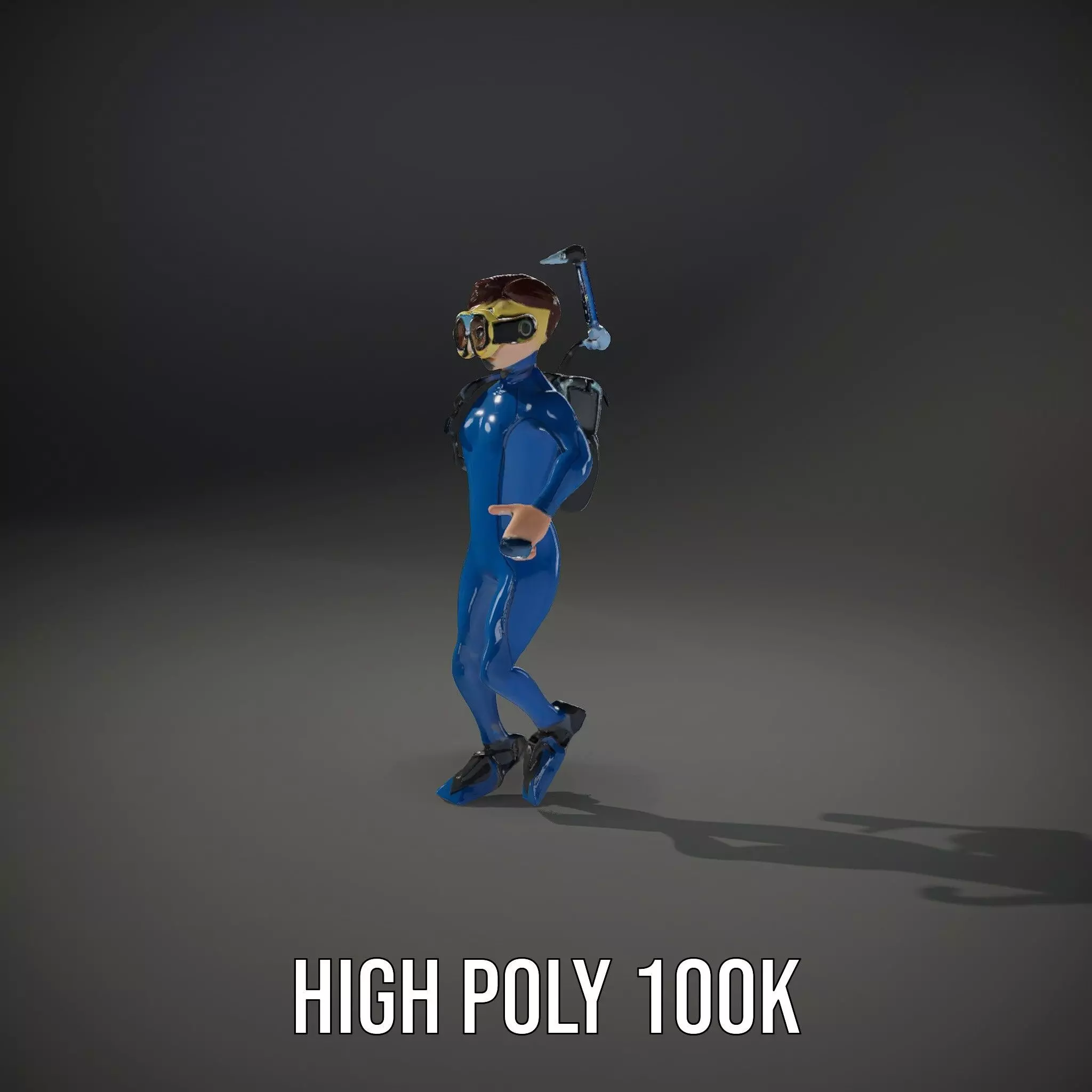 Scuba Diver Character Rigged and Animated Low-poly 3D model_8
