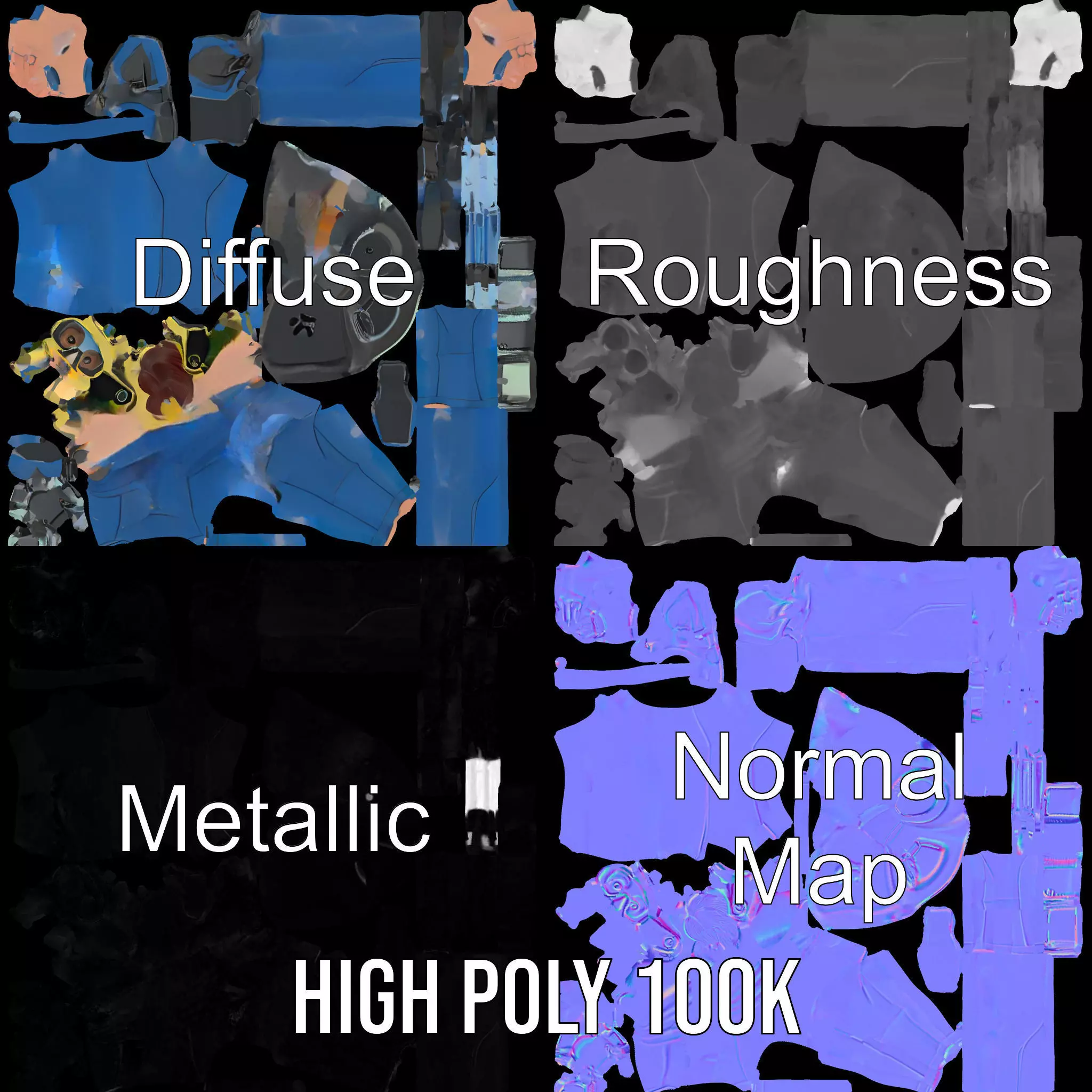 Scuba Diver Character Rigged and Animated Low-poly 3D model_3