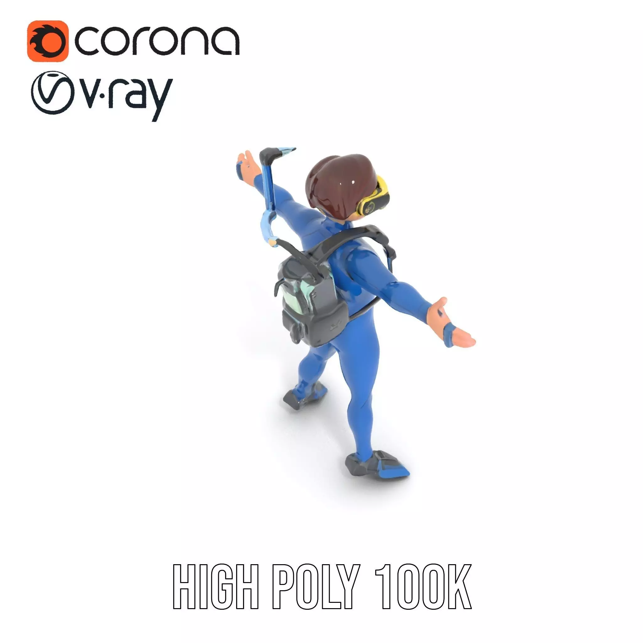 Scuba Diver Character Rigged and Animated Low-poly 3D model_20