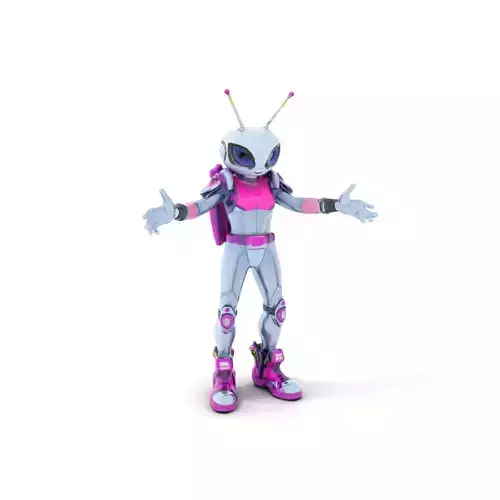 Alien Explorer with Space Suit Rigged and Animated