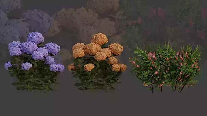 Realistic Flower Bush Pack Hydrangea  Rose  