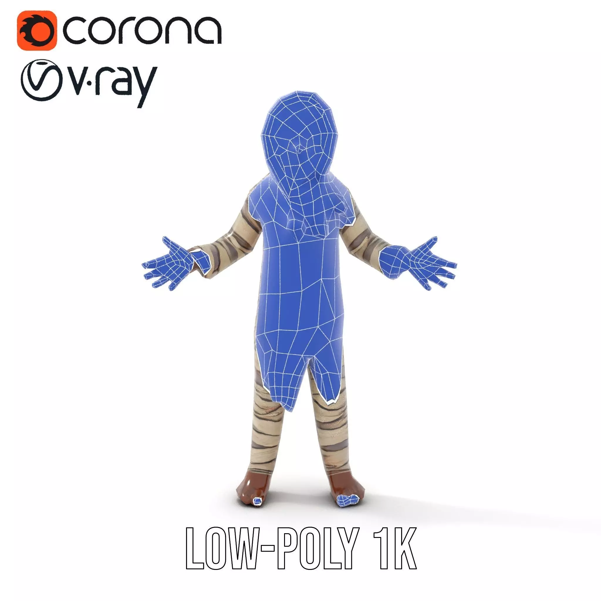 Rigged and Animated Mummy Character Model with Glowing Eyes Low-poly 3D model_15