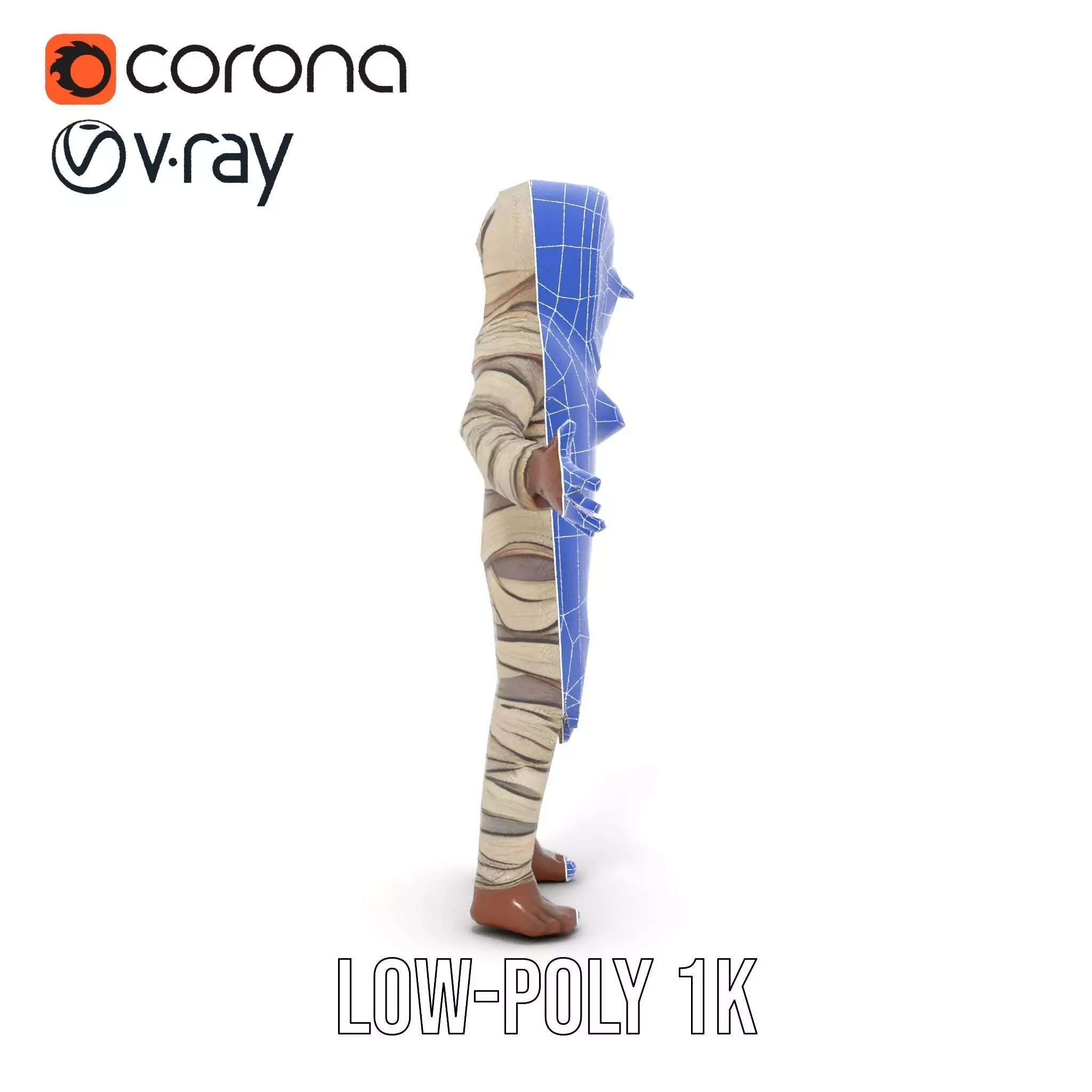 Rigged and Animated Mummy Character Model with Glowing Eyes Low-poly 3D model_31