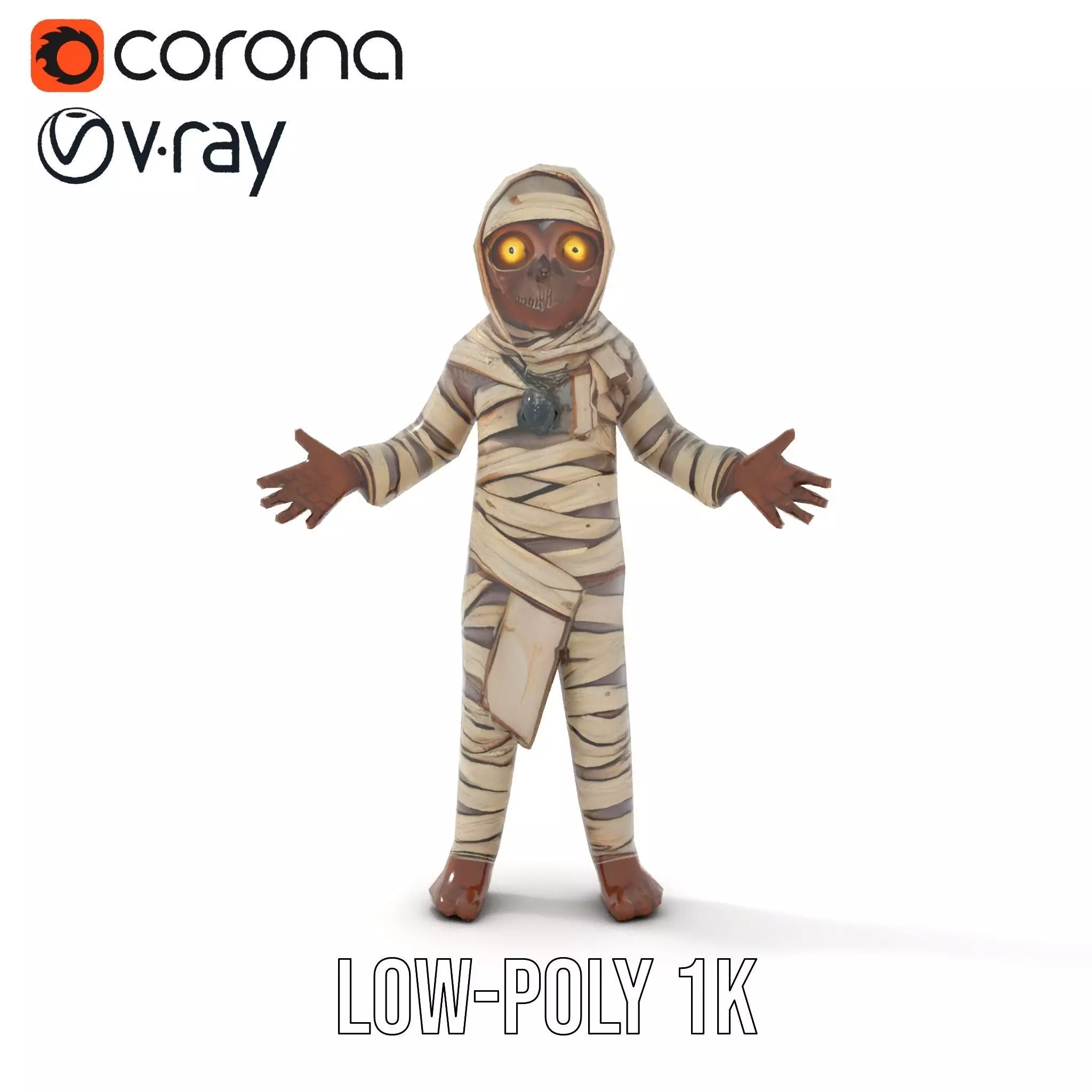 Rigged and Animated Mummy Character Model with Glowing Eyes Low-poly 3D model_18