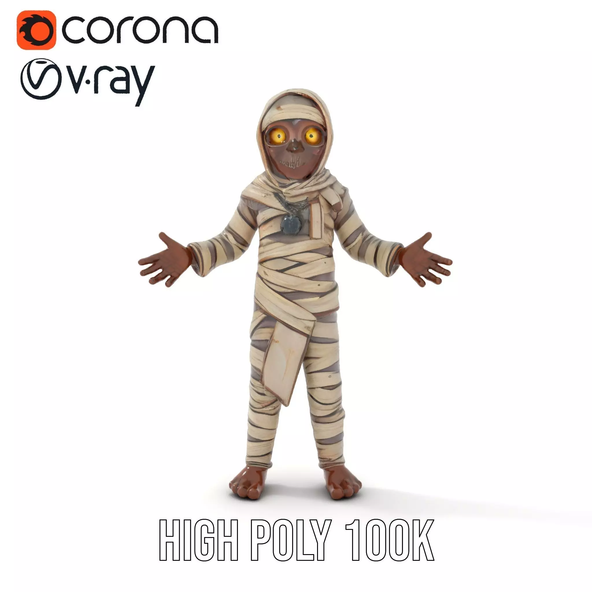 Rigged and Animated Mummy Character Model with Glowing Eyes Low-poly 3D model_13