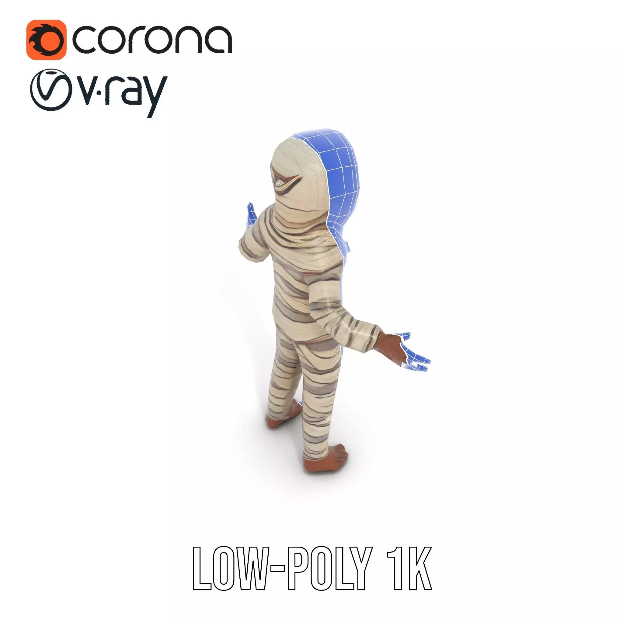 Rigged and Animated Mummy Character Model with Glowing Eyes Low-poly 3D model_20