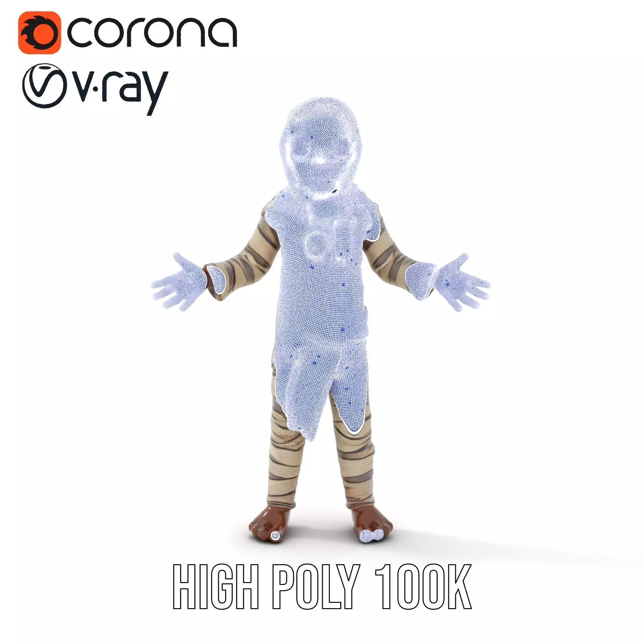 Rigged and Animated Mummy Character Model with Glowing Eyes Low-poly 3D model_36