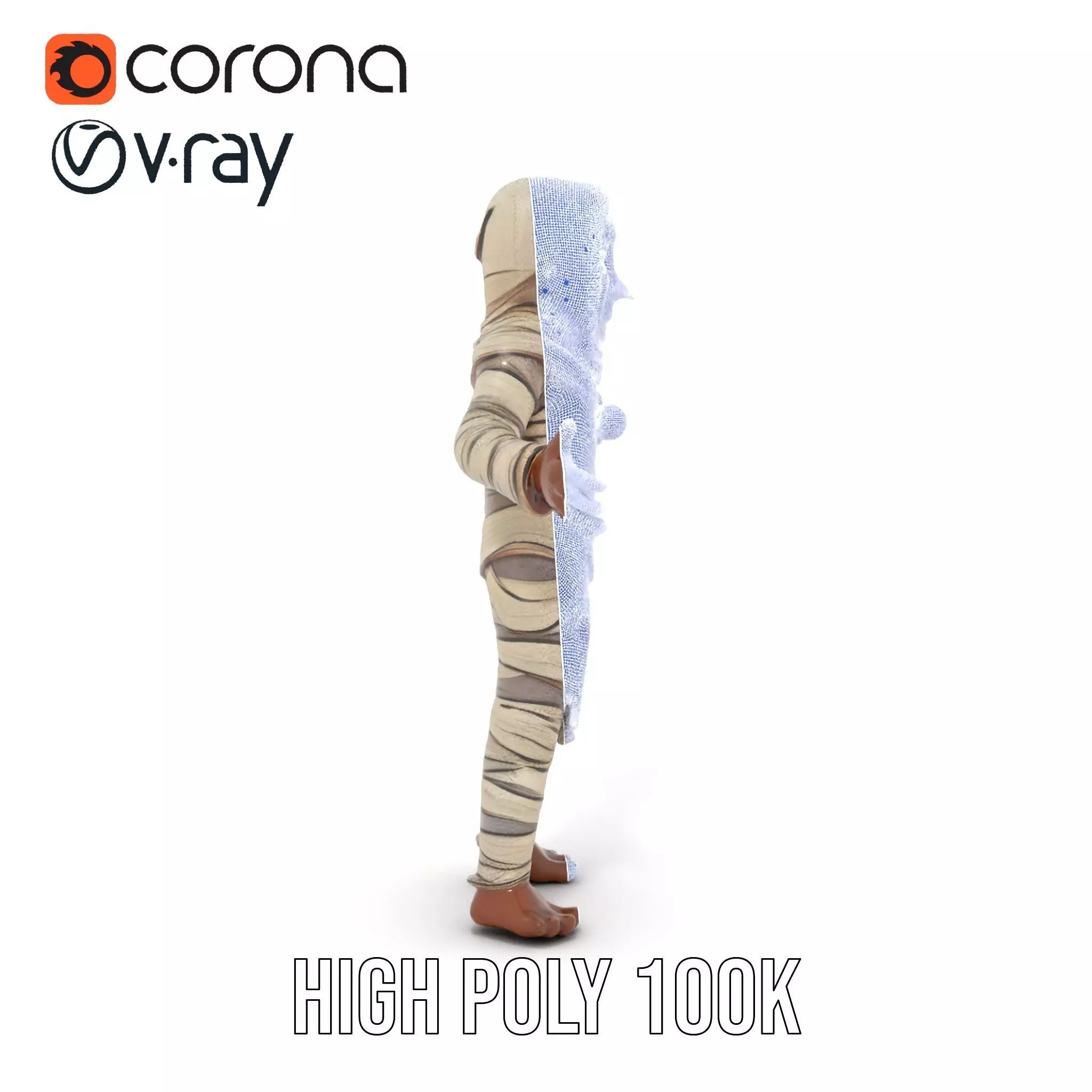 Rigged and Animated Mummy Character Model with Glowing Eyes Low-poly 3D model_34