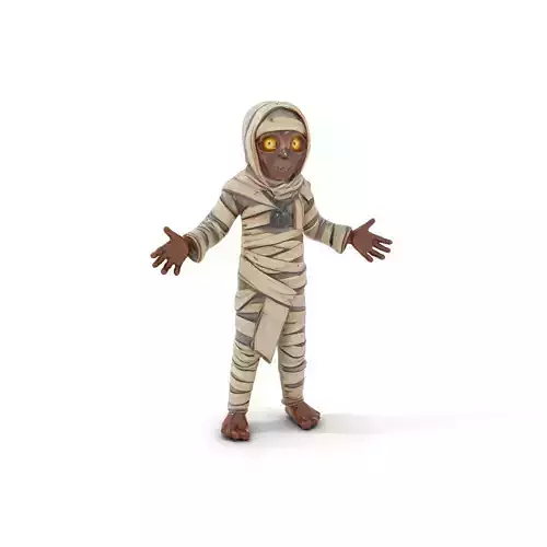 Rigged and Animated Mummy Character Model with Glowing Eyes