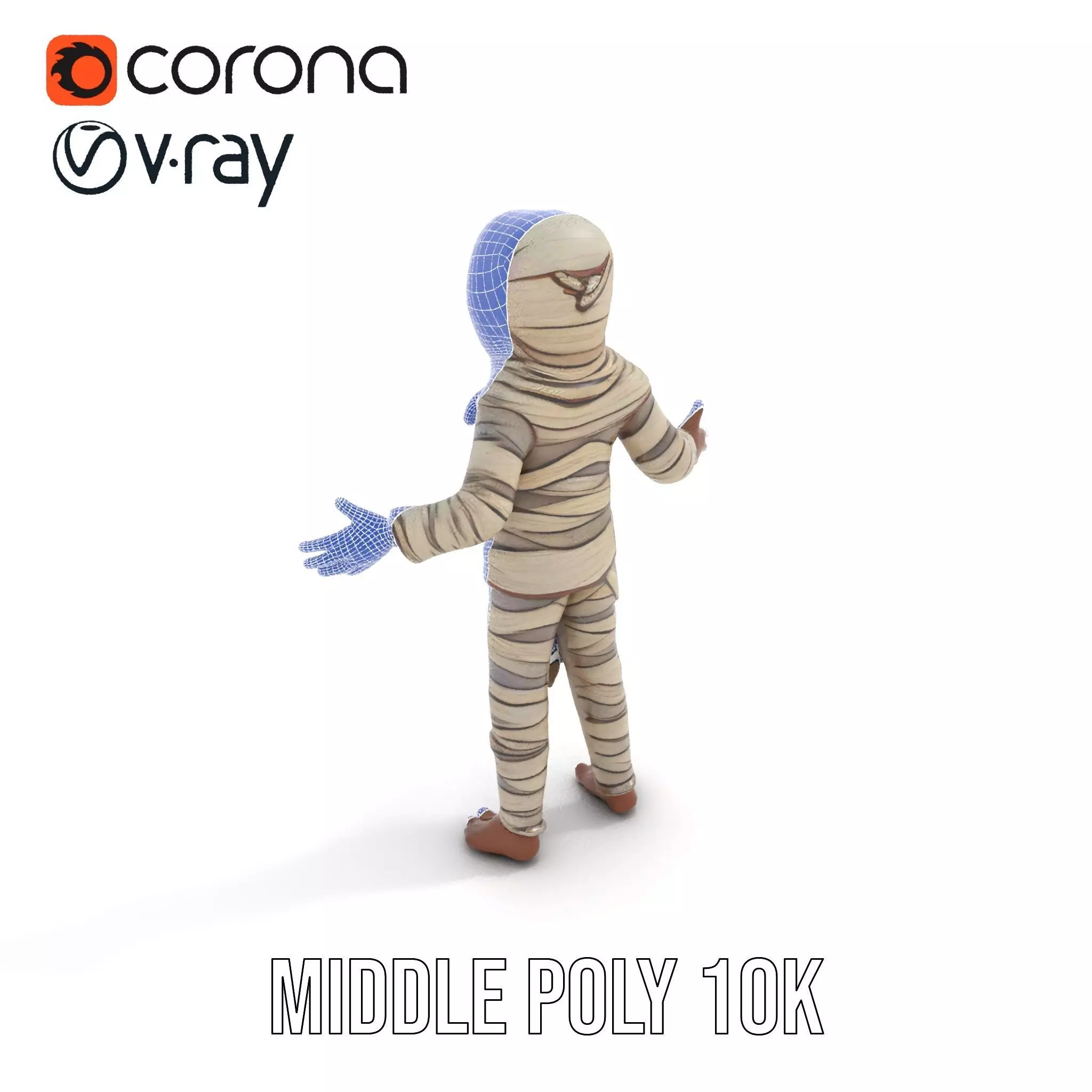 Rigged and Animated Mummy Character Model with Glowing Eyes Low-poly 3D model_22